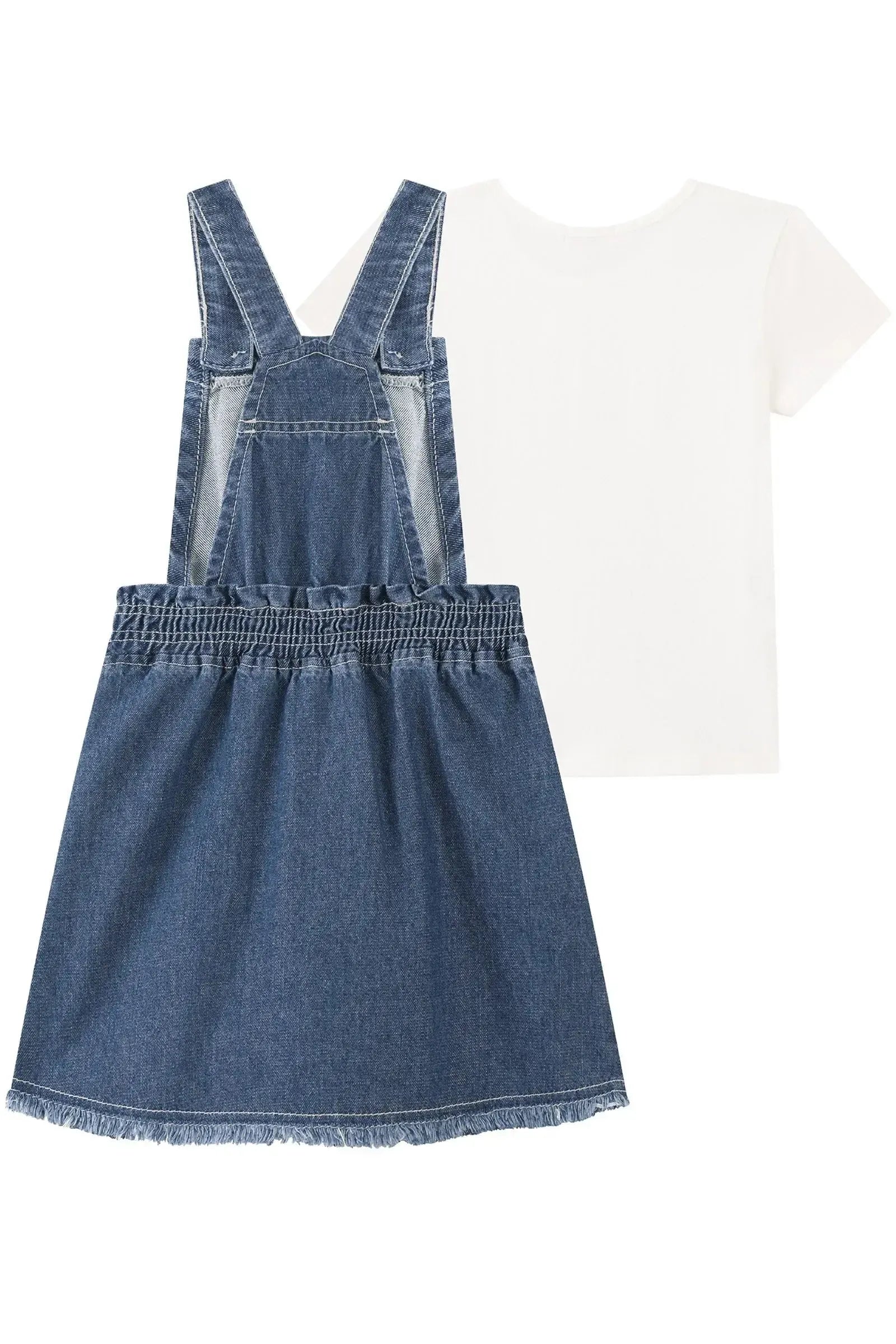 Conjunto de Salopete em Jeans e Blusa 93828 Kukiê Infantil Menina