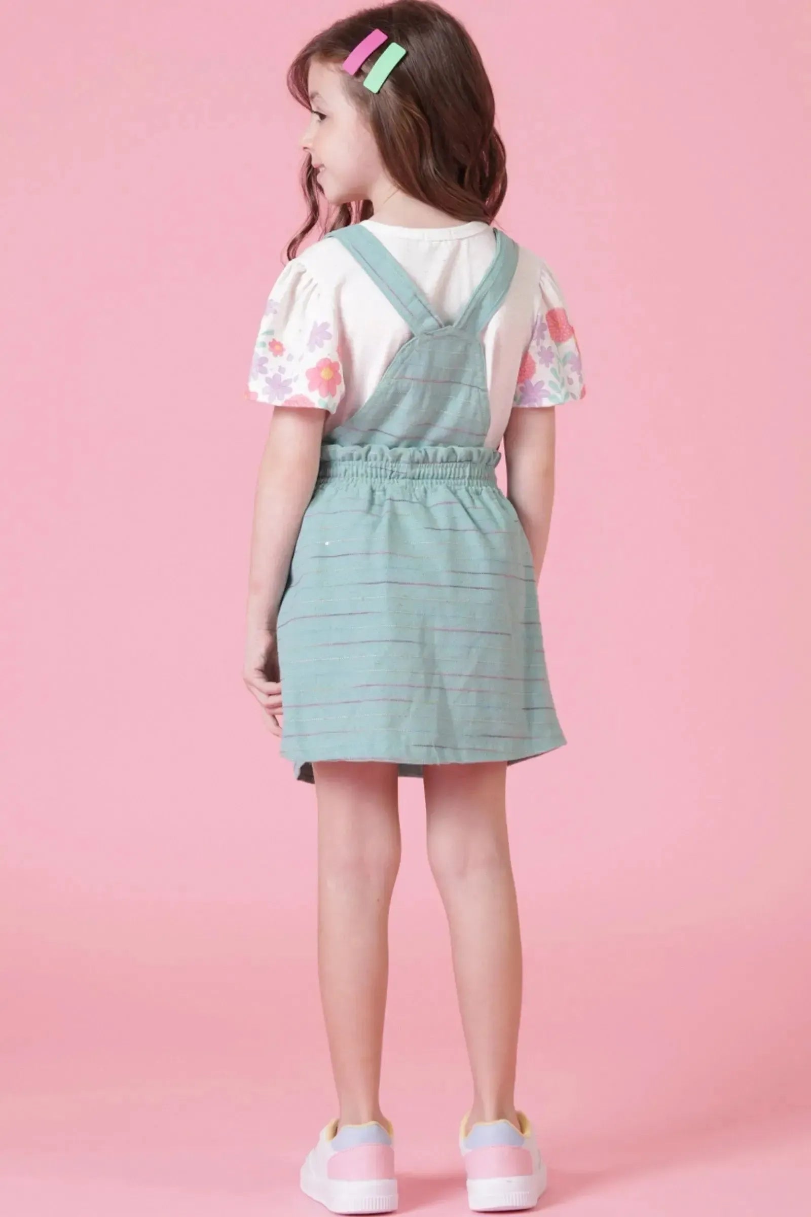 Conjunto de Salopete em Linho Rajado e Blusa em Malha Power Linho 88950 Kukiê Infantil Menina