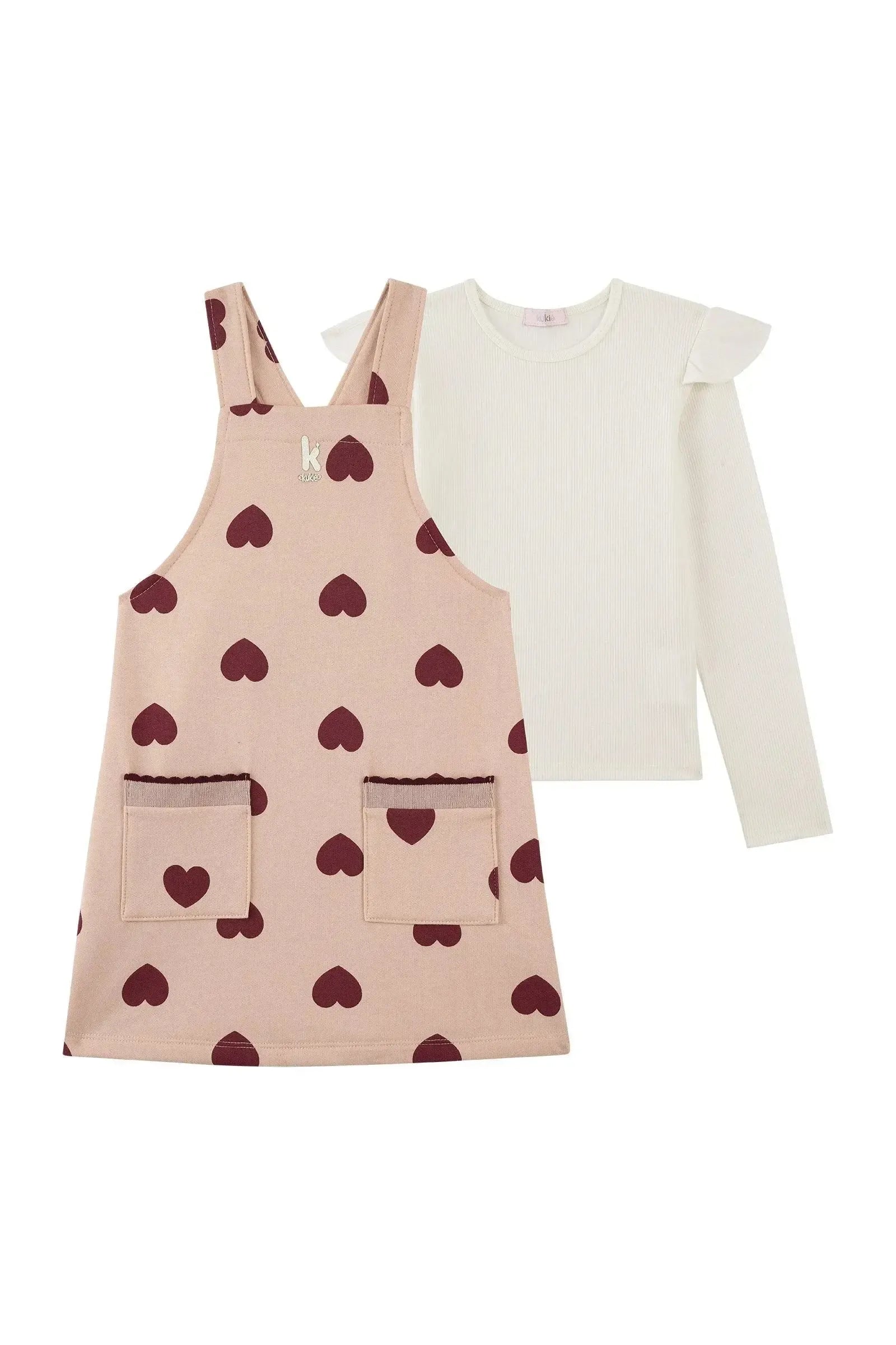 Conjunto de Salopete em Moletom com Pelúcia e Blusa em Canelado 89822 Kukiê Infantil Menina