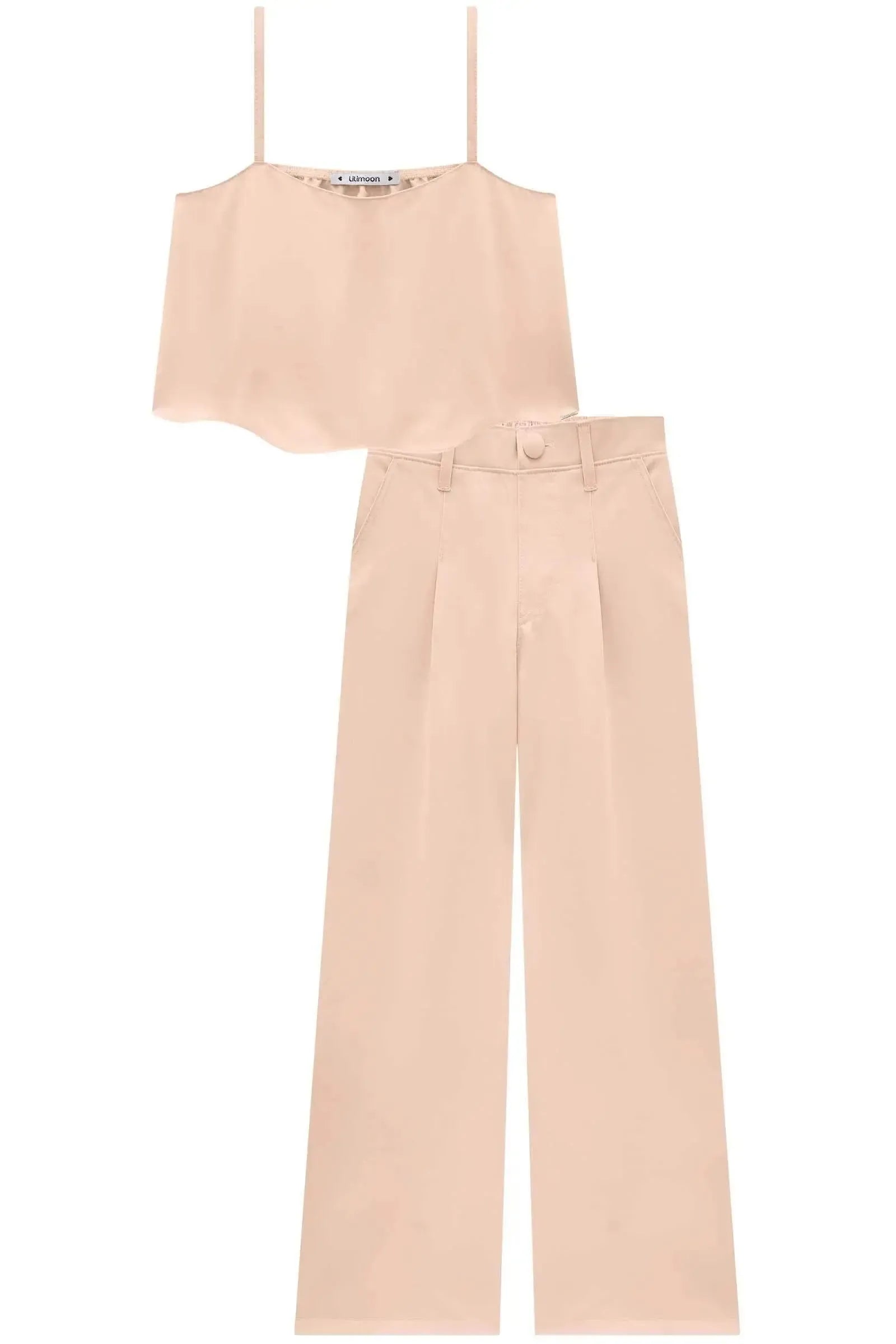 Conjunto de Top Cropped e Calça em Tecido Plano de Viscose 84670 Lilimoon Teen Menina