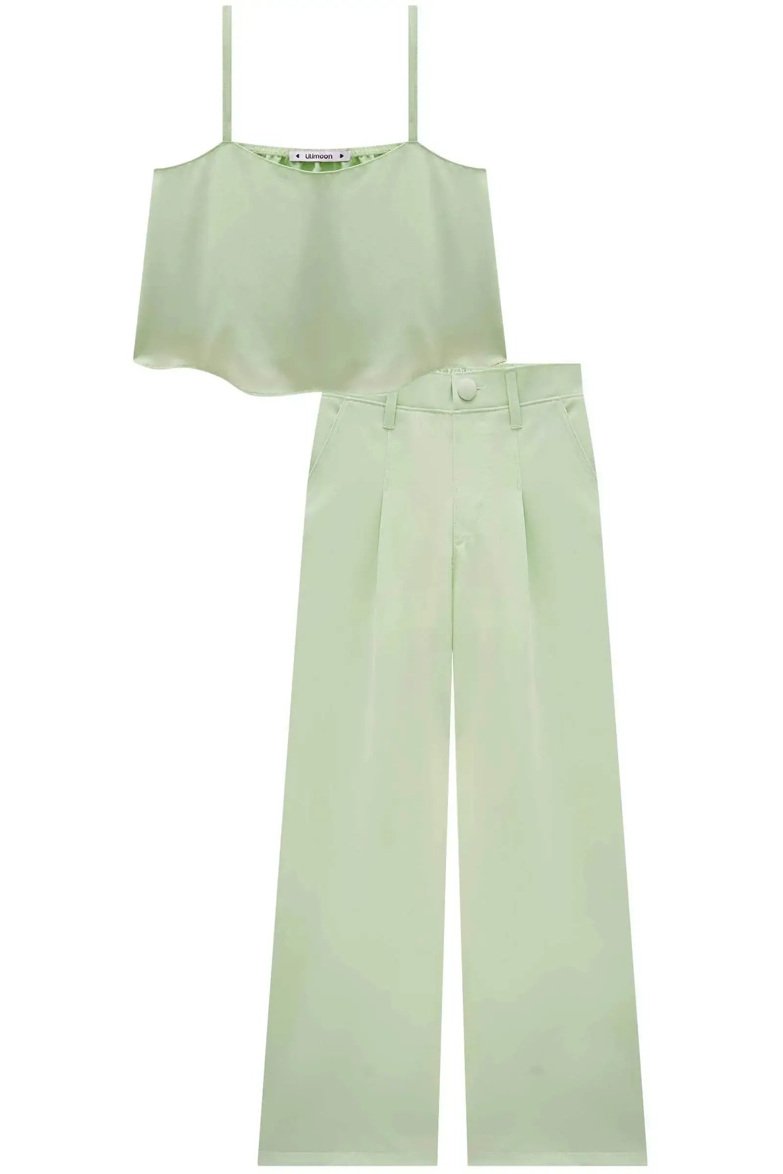 Conjunto de Top Cropped e Calça em Tecido Plano de Viscose 84670 Lilimoon Teen Menina