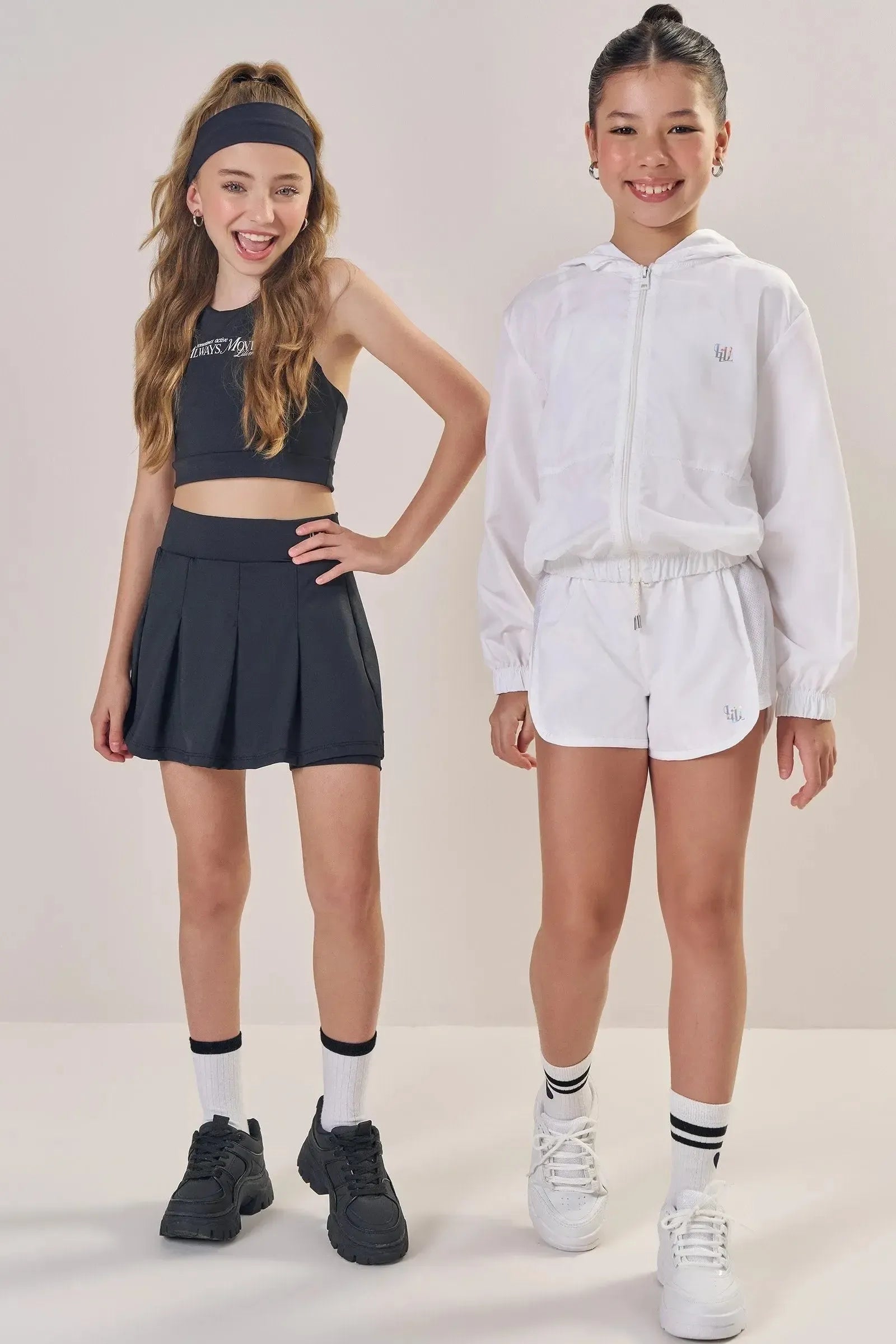 Conjunto de Top Cropped e Saia com Shorts Embutido em Malha UV Dry 50+ 85307 Lilimoon Teen Menina