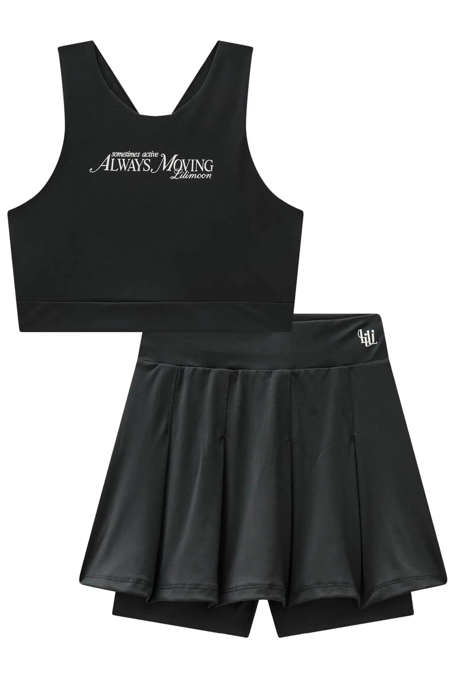 Conjunto de Top Cropped e Saia com Shorts Embutido em Malha UV Dry 50+ 85307 Lilimoon Teen Menina
