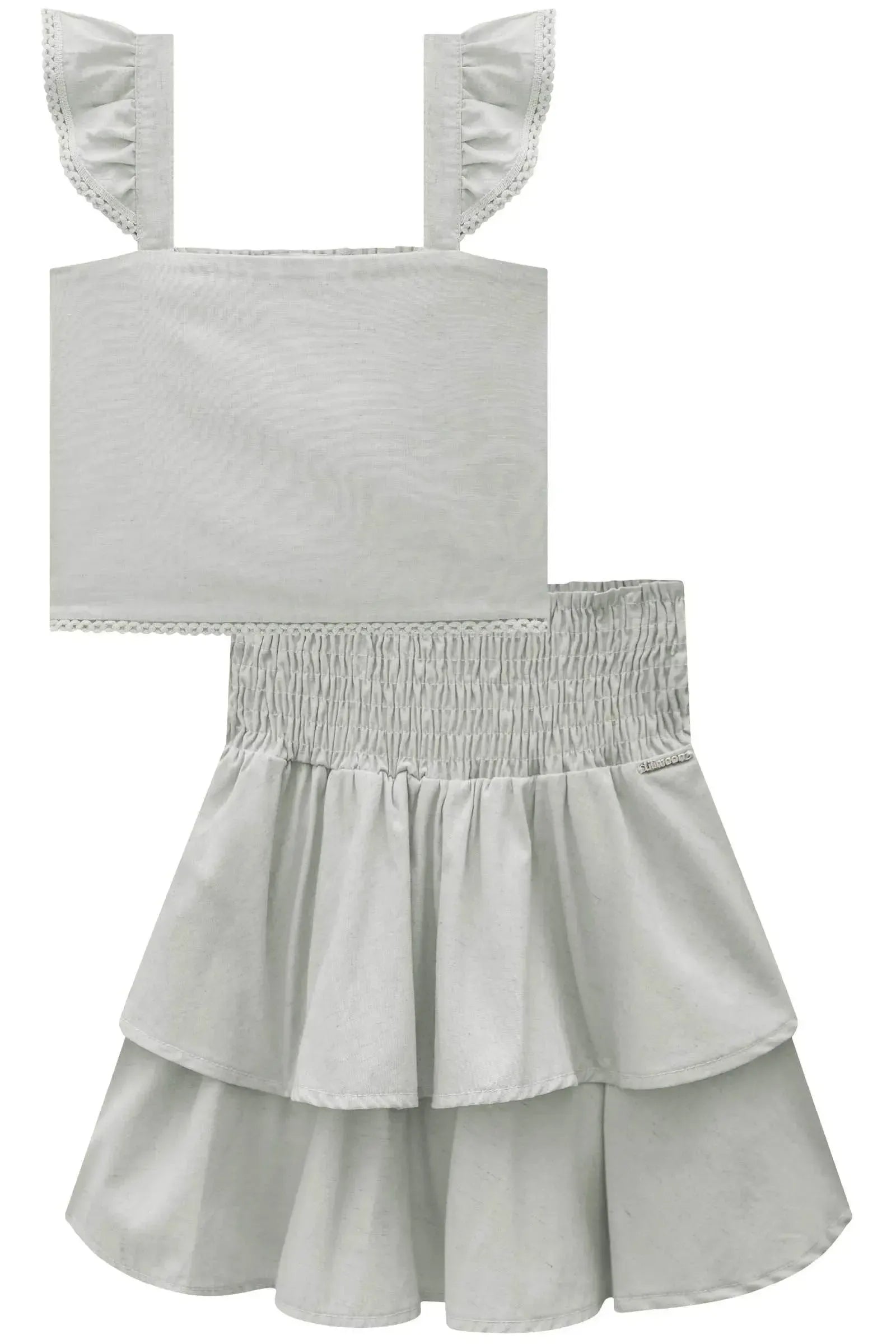 Conjunto de Top Cropped e Saia em Linho Deluxe com Shorts Embutido 84405 Lilimoon Teen Menina