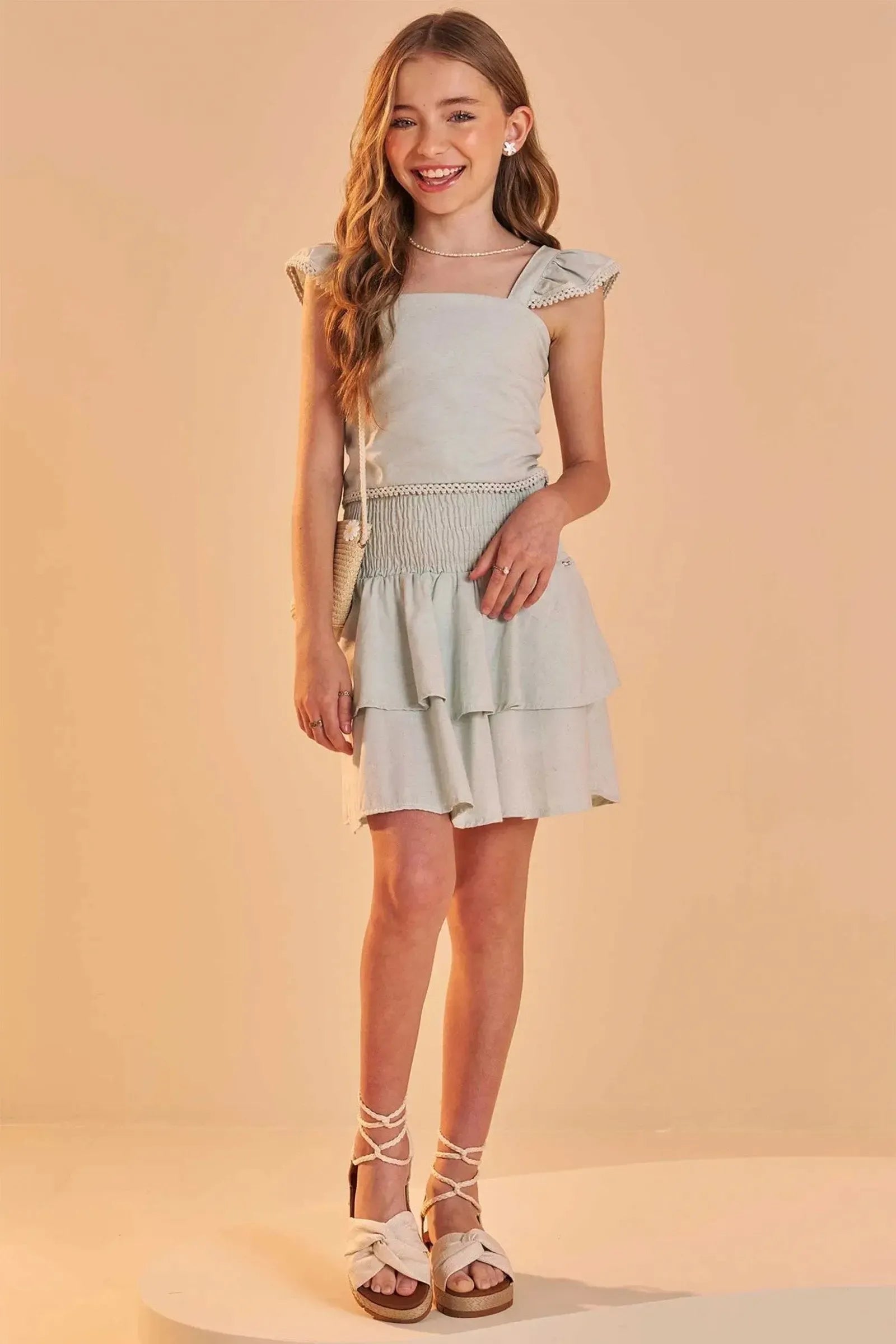Conjunto de Top Cropped e Saia em Linho Deluxe com Shorts Embutido 84405 Lilimoon Teen Menina