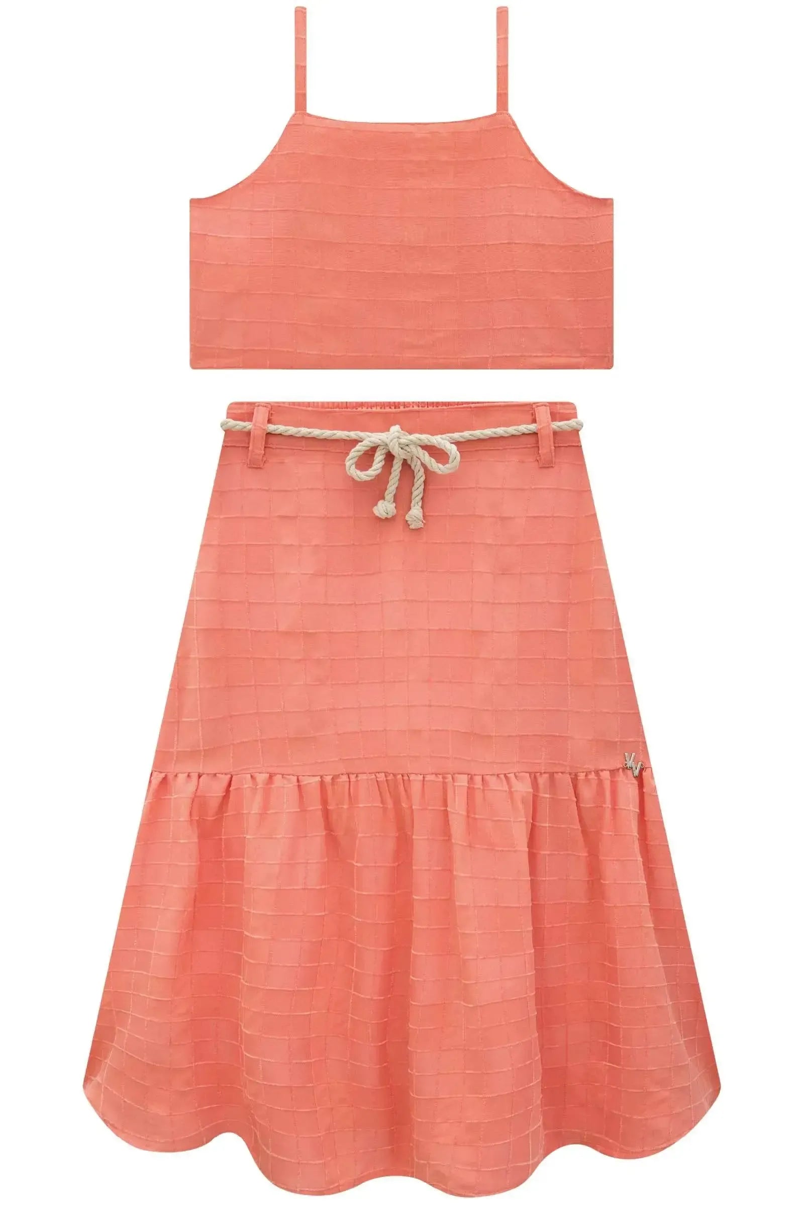 Conjunto de Top Cropped e Saia New Midi em Tecido Grid Chenille 83716 Vic&Vicky Teen Menina