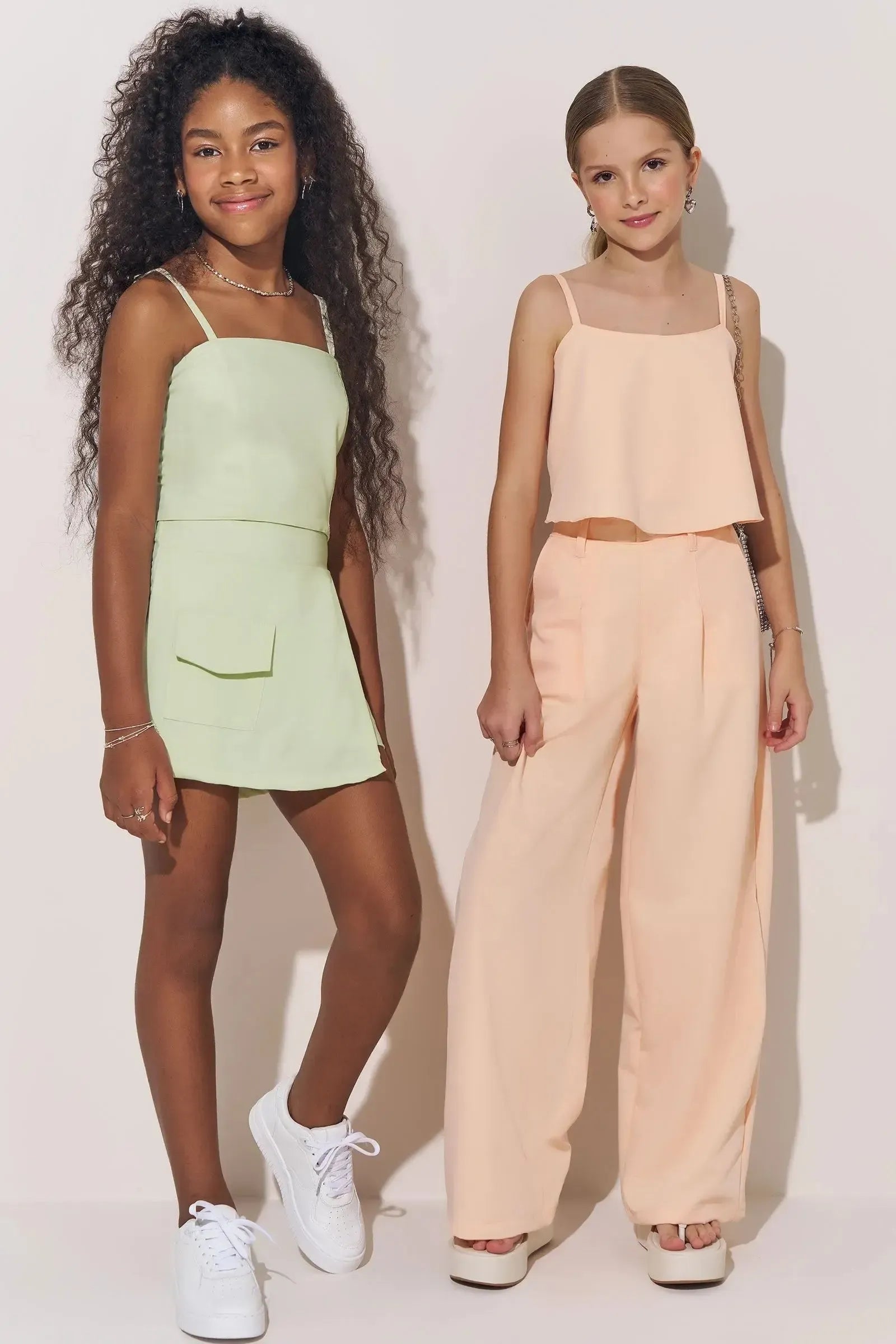 Conjunto de Top Cropped e Short Saia em Tecido Plano de Viscose 83817 Lilimoon Teen Menina
