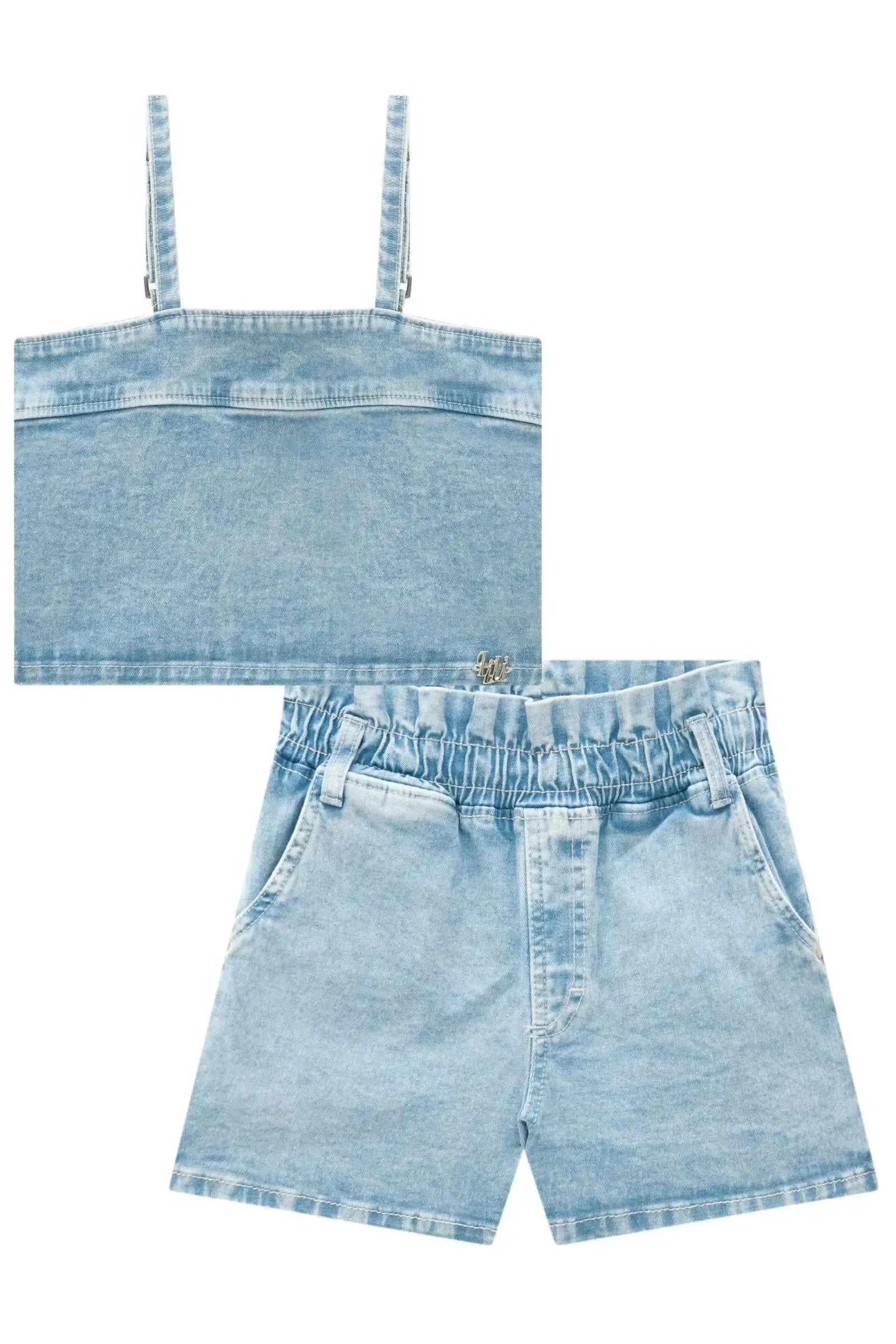 Conjunto de Top Cropped e Shorts em Jeans com Elastano 84290 Lilimoon Teen Menina