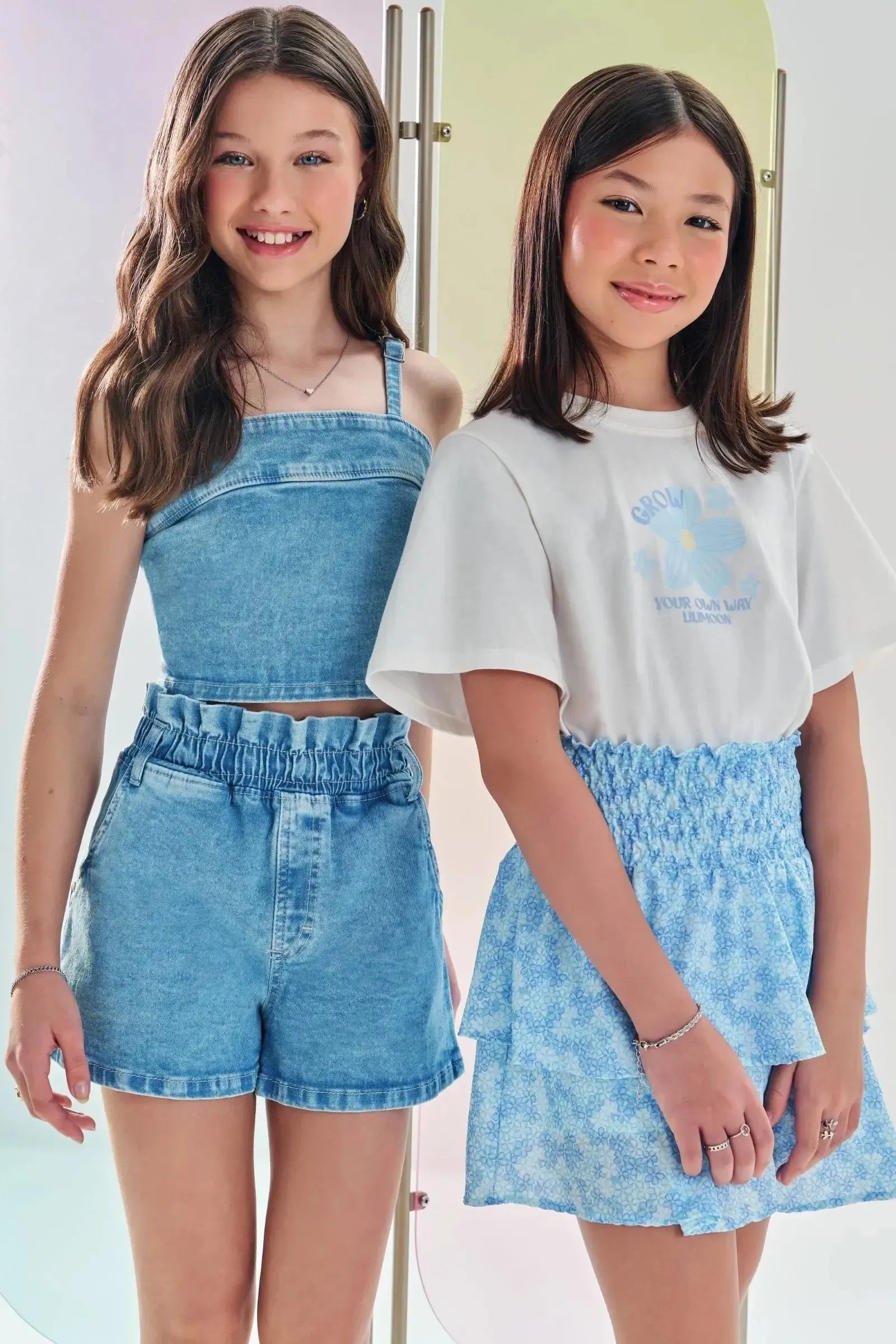 Conjunto de Top Cropped e Shorts em Jeans com Elastano 84290 Lilimoon Teen Menina