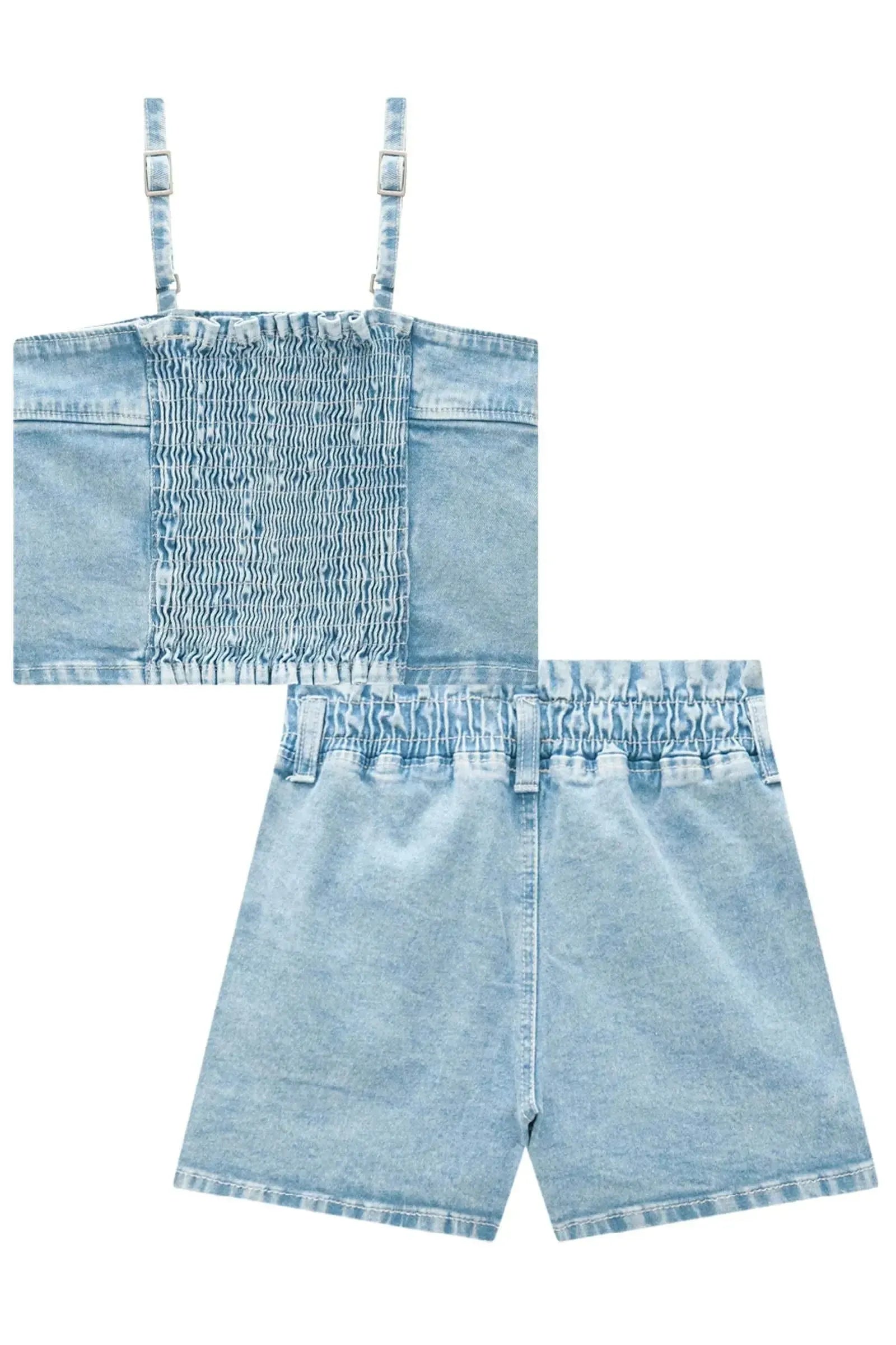 Conjunto de Top Cropped e Shorts em Jeans com Elastano 84290 Lilimoon Teen Menina