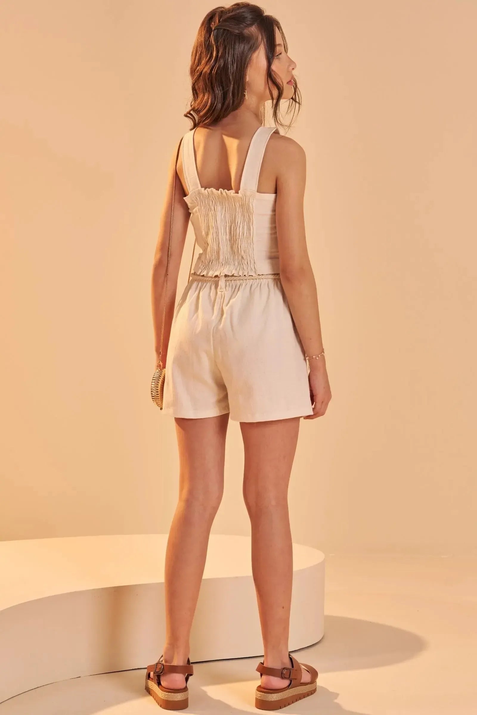 Conjunto de Top Cropped e Shorts em Linho Santorine 84796 Lilimoon Teen Menina