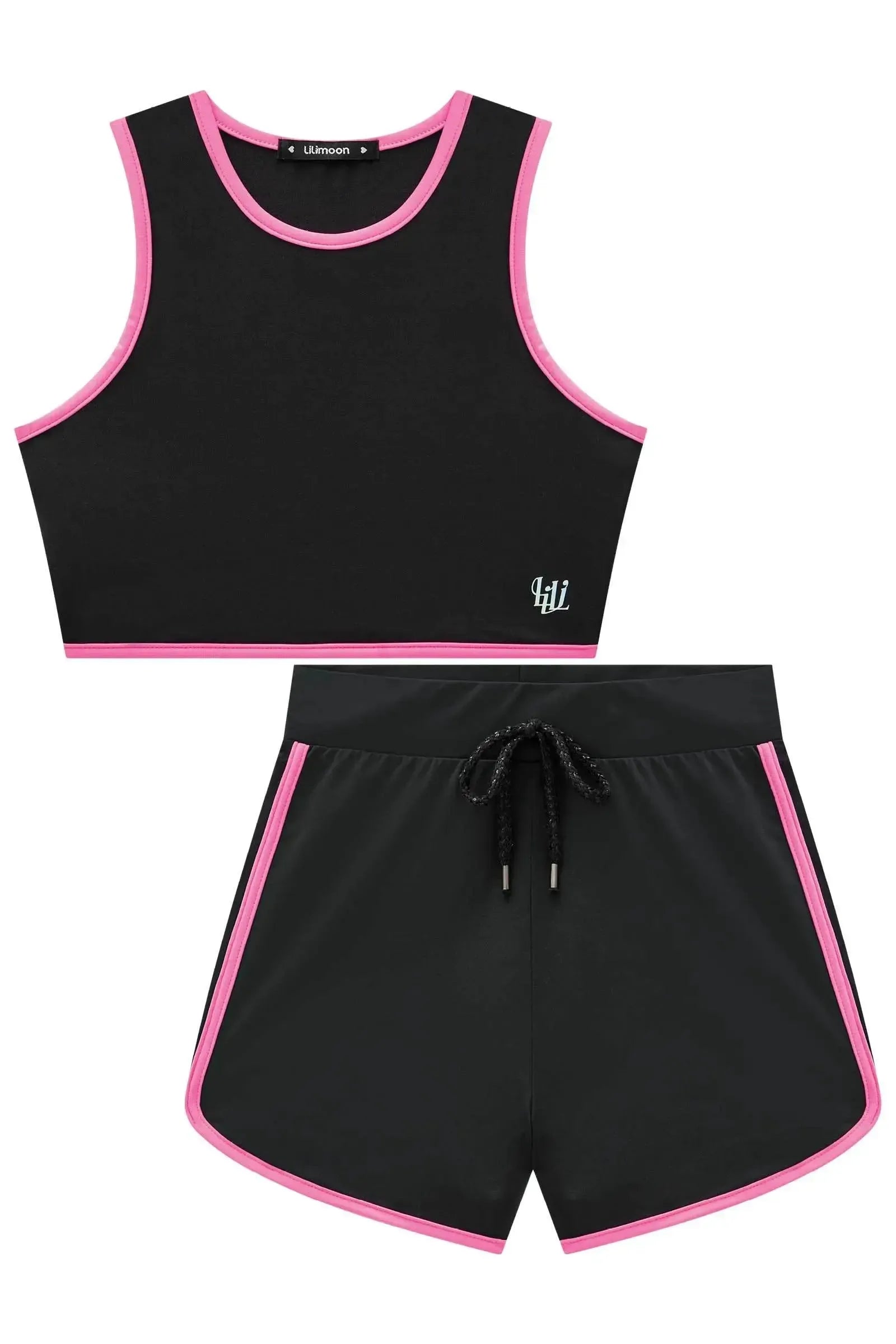 Conjunto de Top Cropped e Shorts em Malha Poliamida UV 50+ 85308 Lilimoon Teen Menina