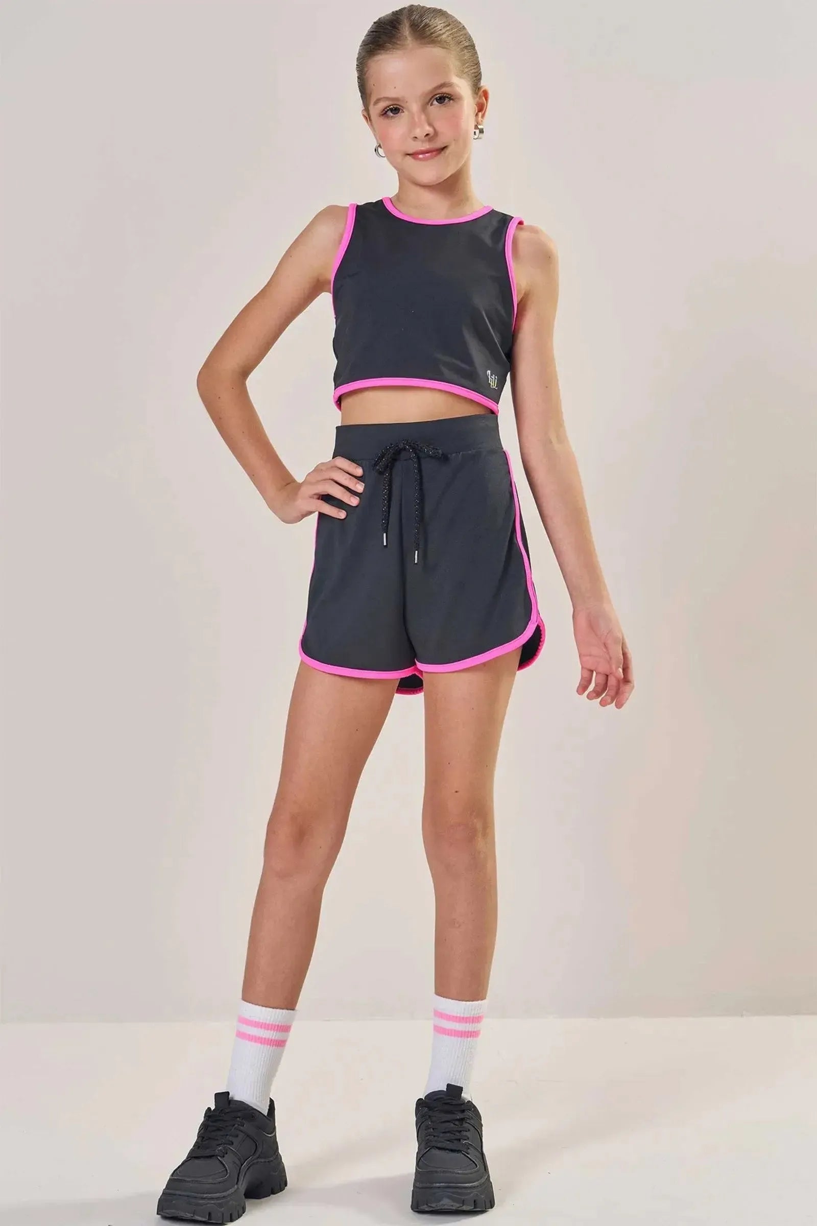 Conjunto de Top Cropped e Shorts em Malha Poliamida UV 50+ 85308 Lilimoon Teen Menina