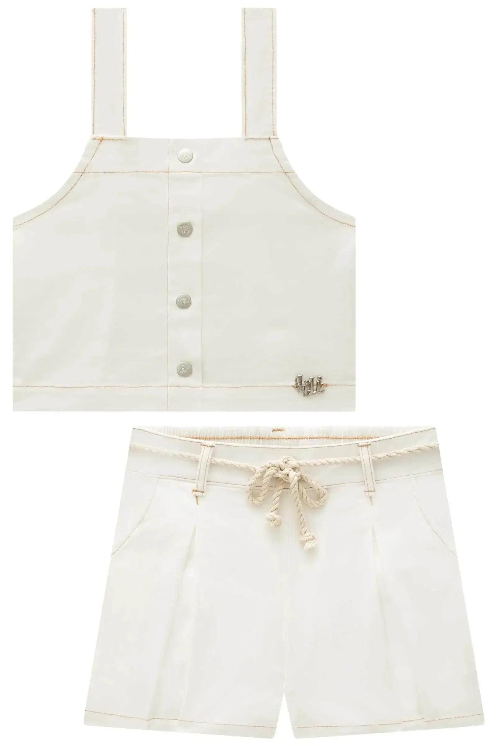 Conjunto de Top Cropped e Shorts em Sarja com Elastano 92676 Lilimoon Teen Menina