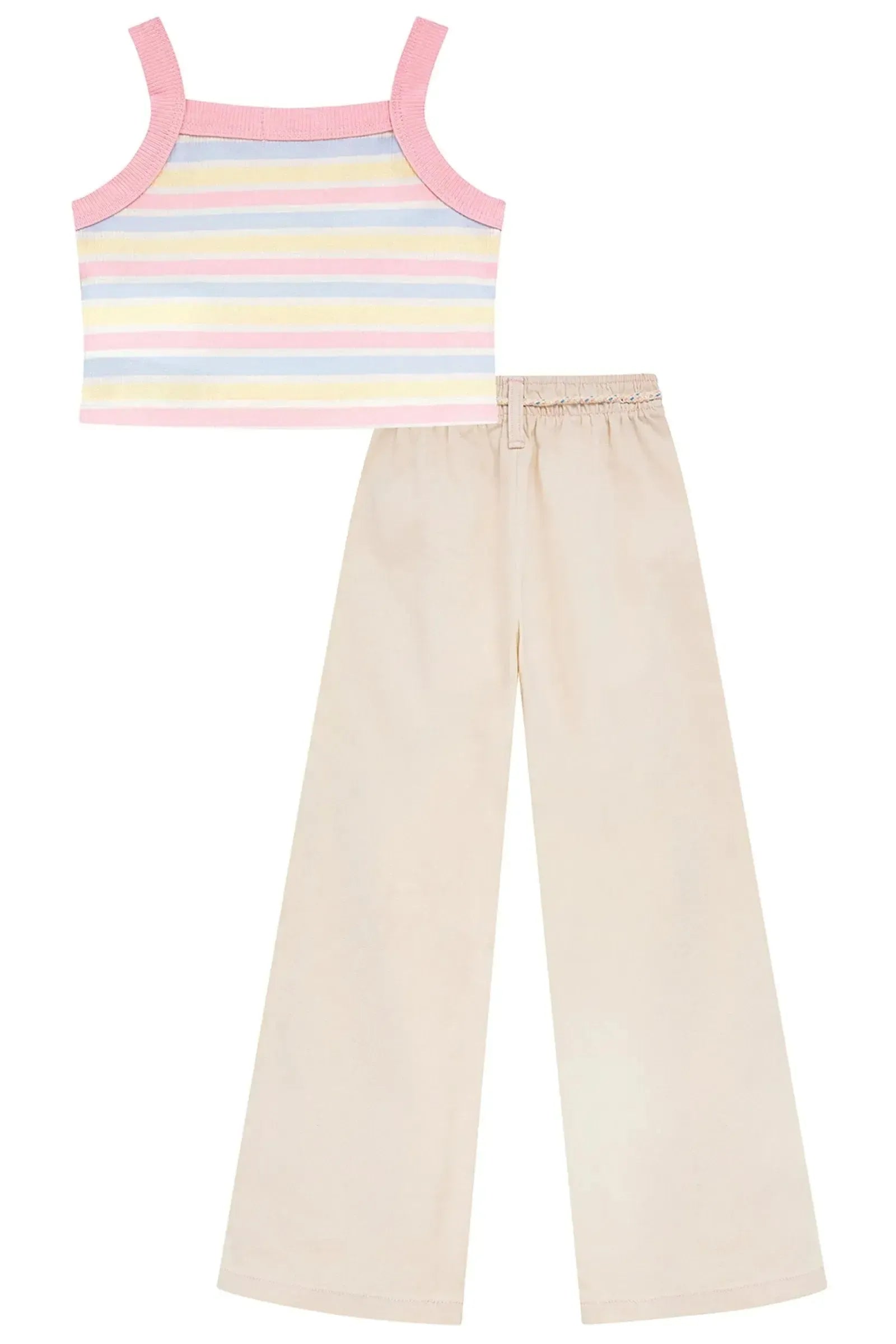 Conjunto de Top Cropped em Canelado e Calça em Sarja com Elastano 97129 Kukiê Infantil Menina