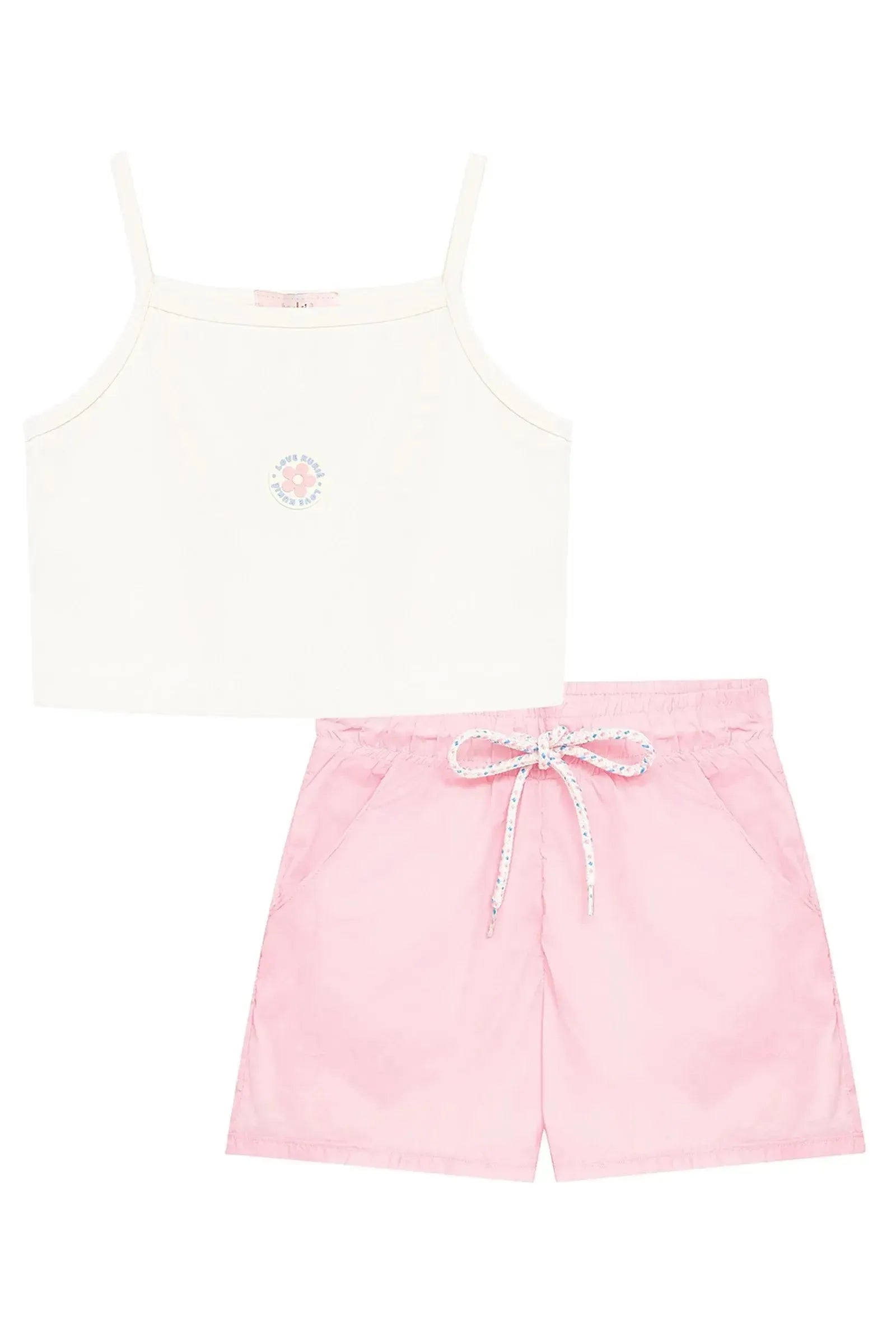 Conjunto de Top Cropped em Poliamida e Shorts em Air Tech 96966 Kukiê Infantil Menina