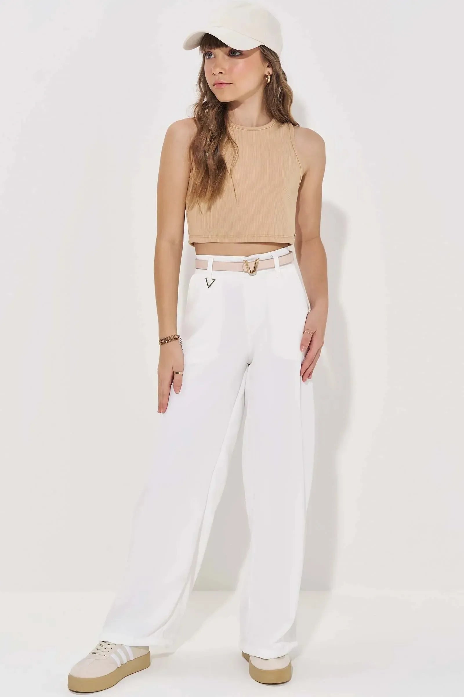 Conjunto de Top Cropped em Ribana Fancy e Calça em Alfaiataria Twill 84864 Vic&Vicky Teen Menina