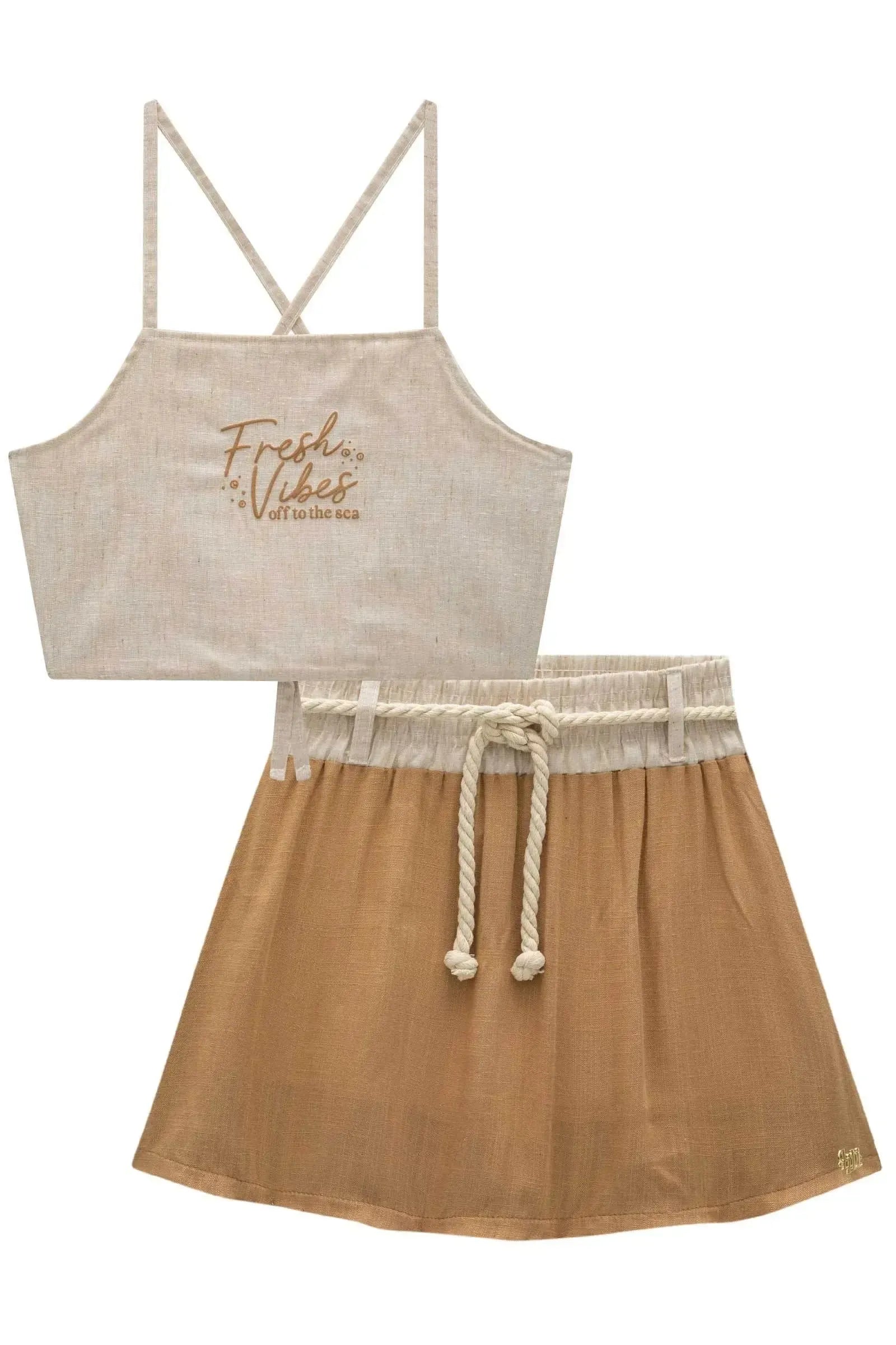 Conjunto de Top Cropped em Tecido Bahamas e Saia em Viscose Rustic com Shorts Embutido 85394 Lilimoon Teen Menina