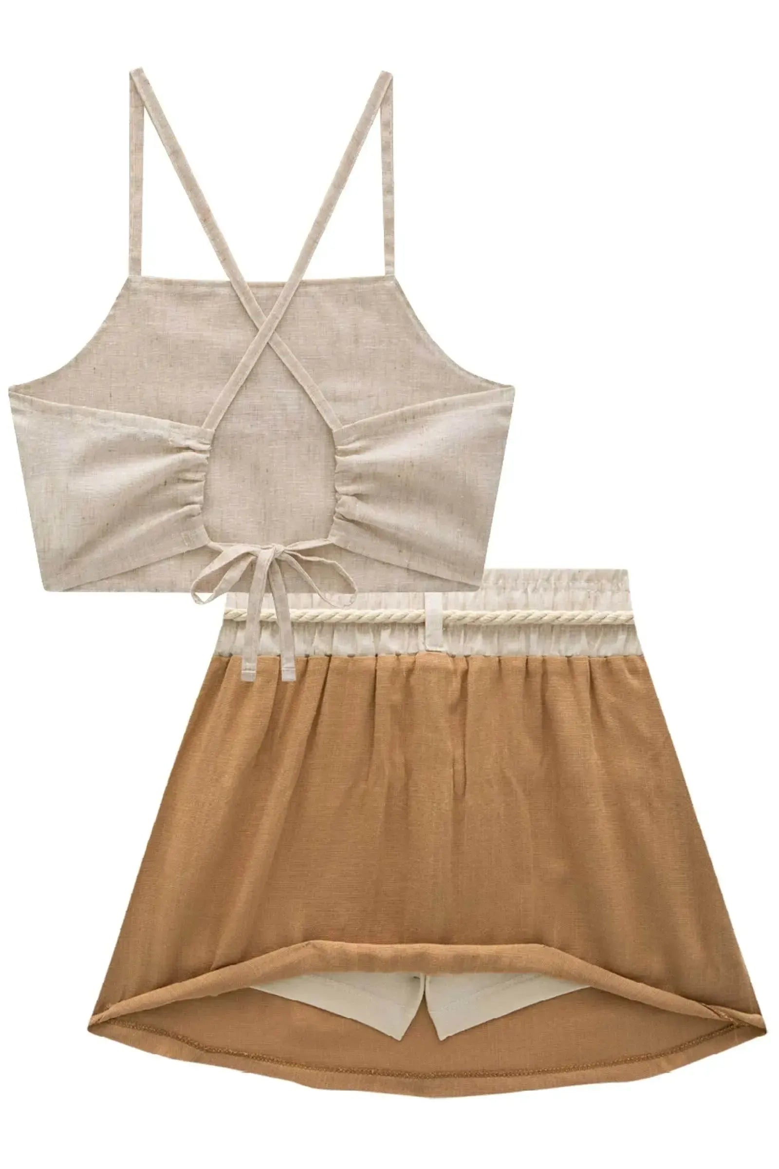 Conjunto de Top Cropped em Tecido Bahamas e Saia em Viscose Rustic com Shorts Embutido 85394 Lilimoon Teen Menina