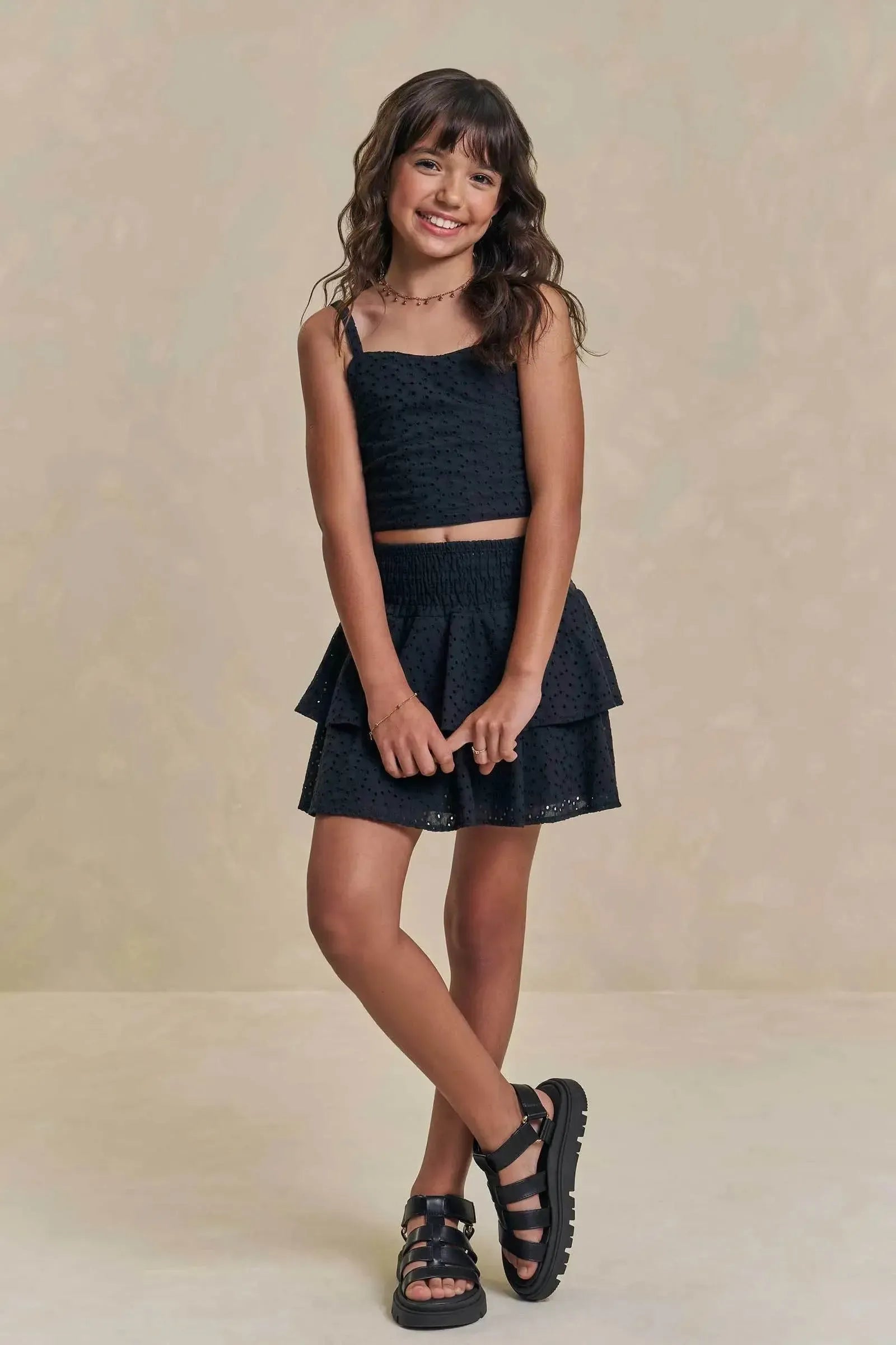 Conjunto de Top e Saia em Laise Capadocia com Shorts Embutido 95643 Lilimoon Teen Menina
