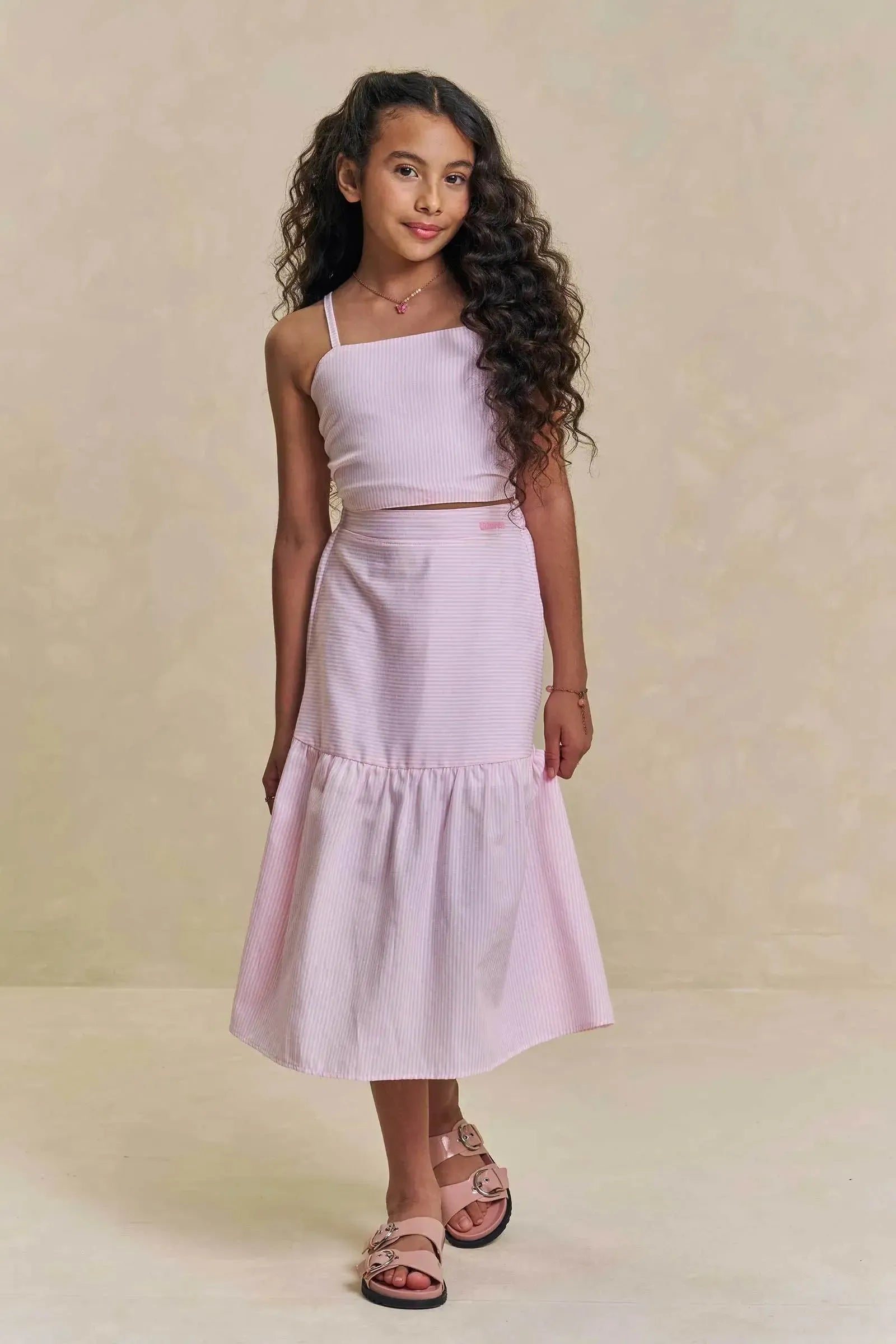 Conjunto de Top e Saia Midi em Alfaiataria Stripes 95648 Lilimoon Teen Menina