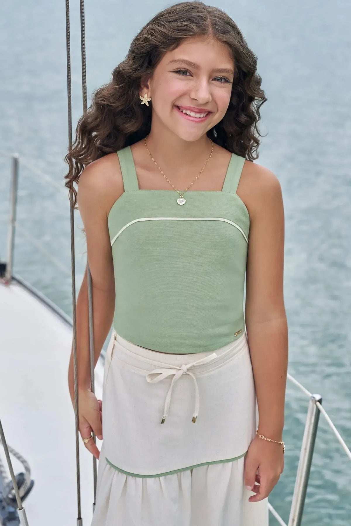 Conjunto de Top e Saia Midi em Linho Deluxe 99342 Lilimoon Teen Menina