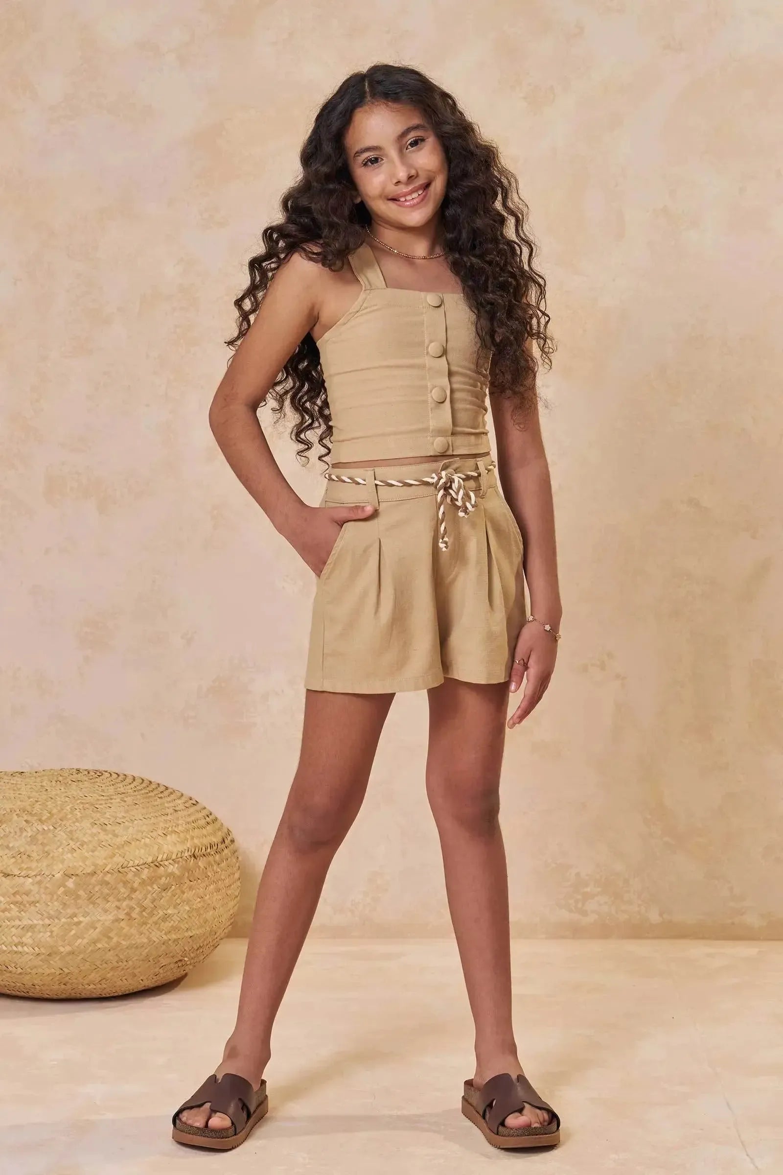 Conjunto de Top e Shorts em Linho Santorine 95200 Lilimoon Teen Menina