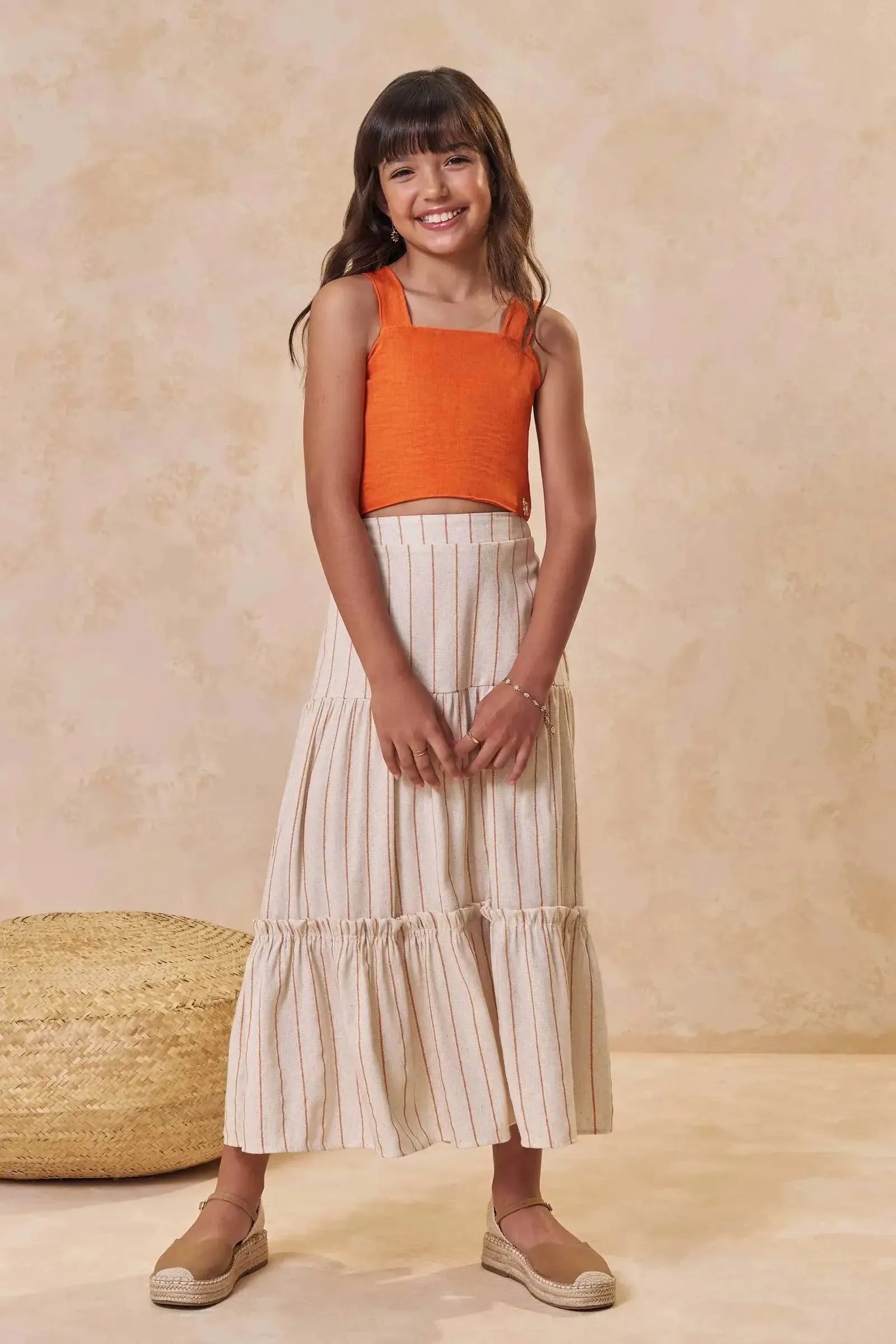 Conjunto de Top em Air Flow e Saia Midi em Linho Rayon 95511 Lilimoon Teen Menina