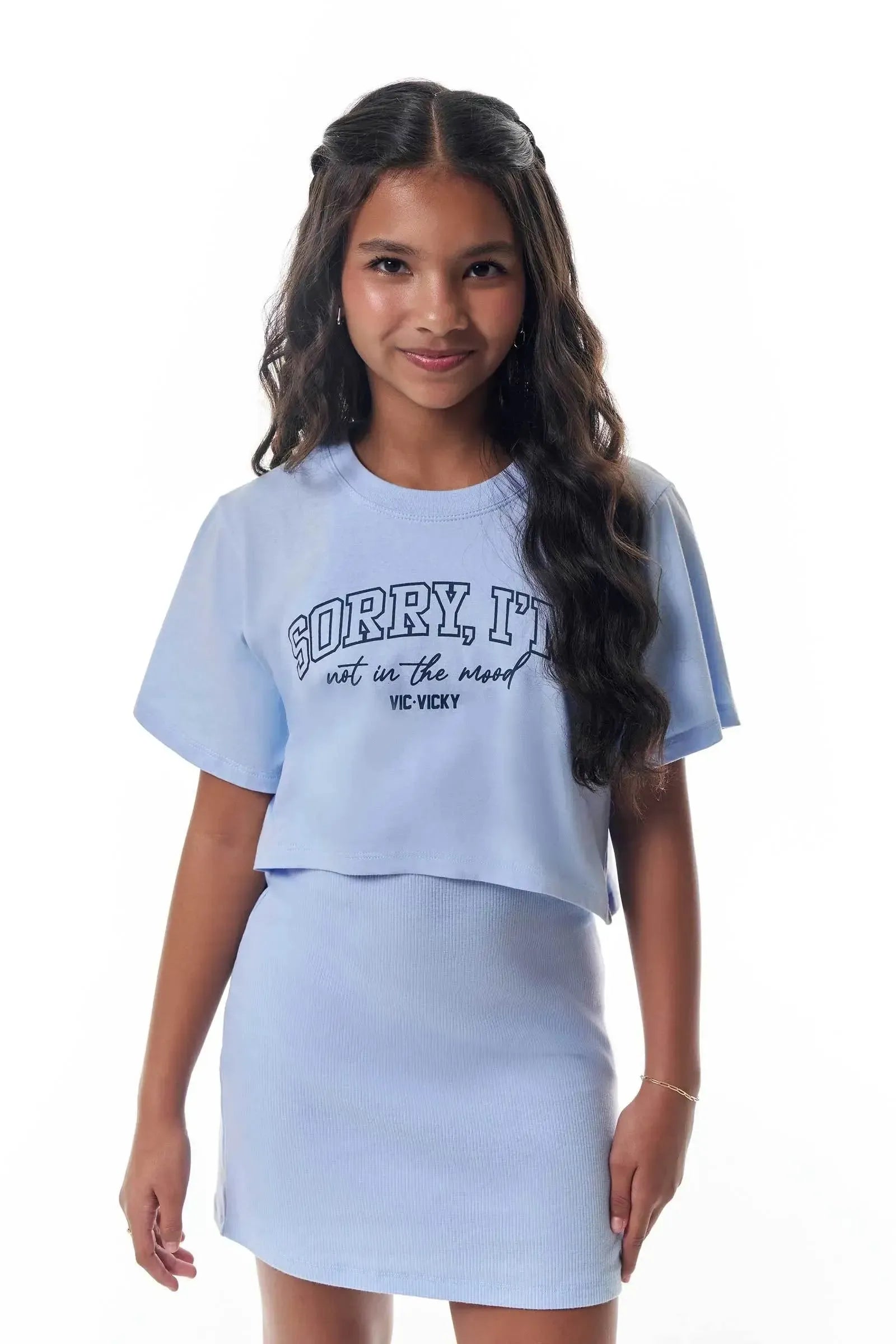 Conjunto de Vestido em Canelado Liz e Blusa Sobreposição em Meia Malha 95948 Vic&Vicky Teen Menina