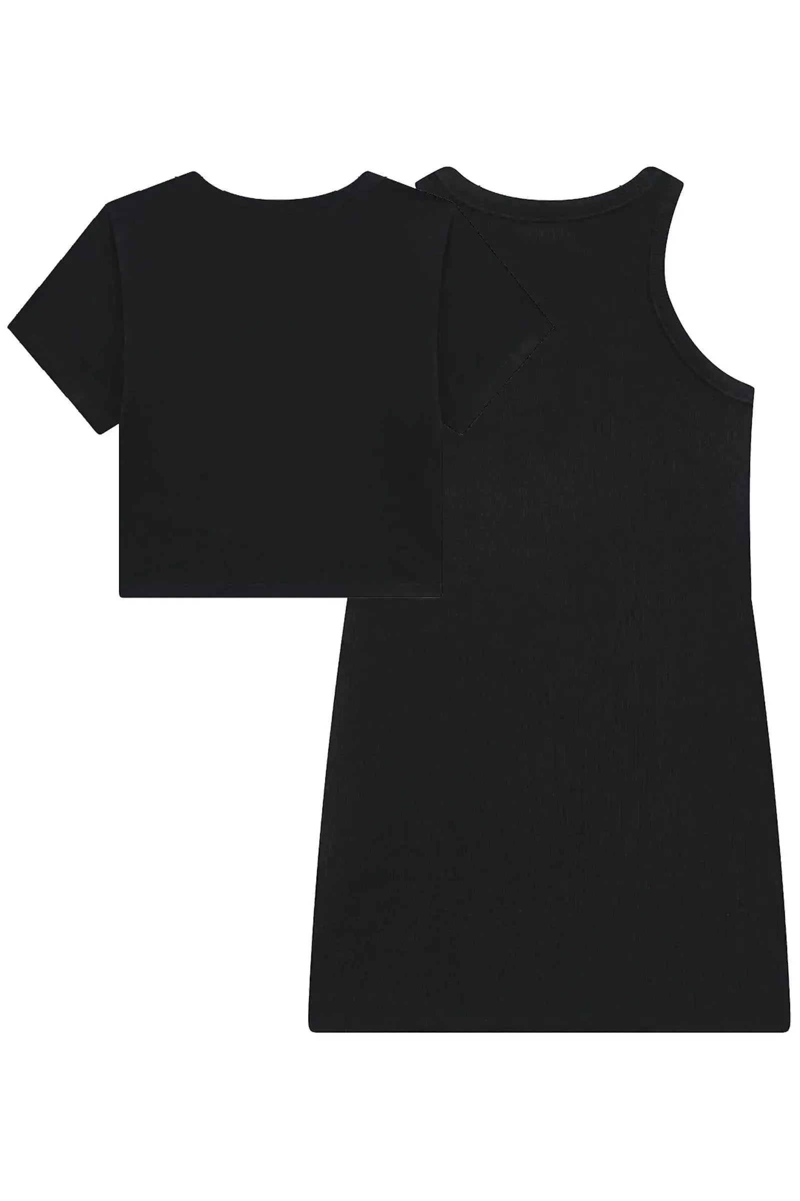 Conjunto de Vestido em Canelado Liz e Blusa Sobreposição em Meia Malha 95948 Vic&Vicky Teen Menina