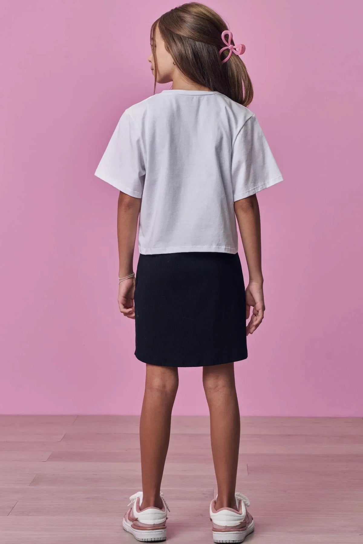 Conjunto de Vestido em Canelado Liz e Blusa Sobreposição em Meia Malha 98871 Vic Teen Menina