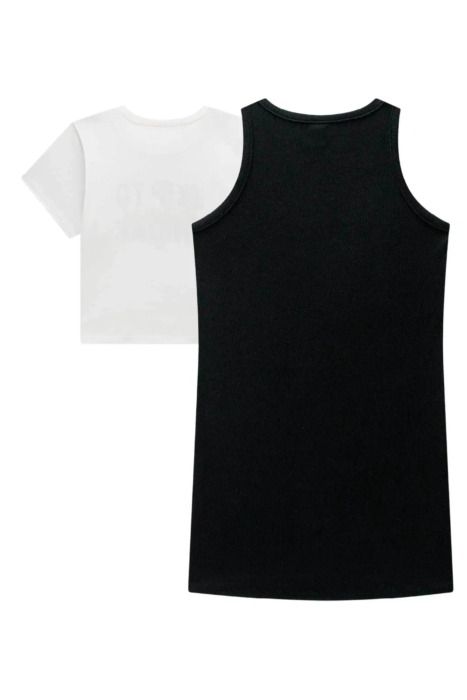 Conjunto de Vestido em Canelado Liz e Blusa Sobreposição em Meia Malha 98871 Vic Teen Menina