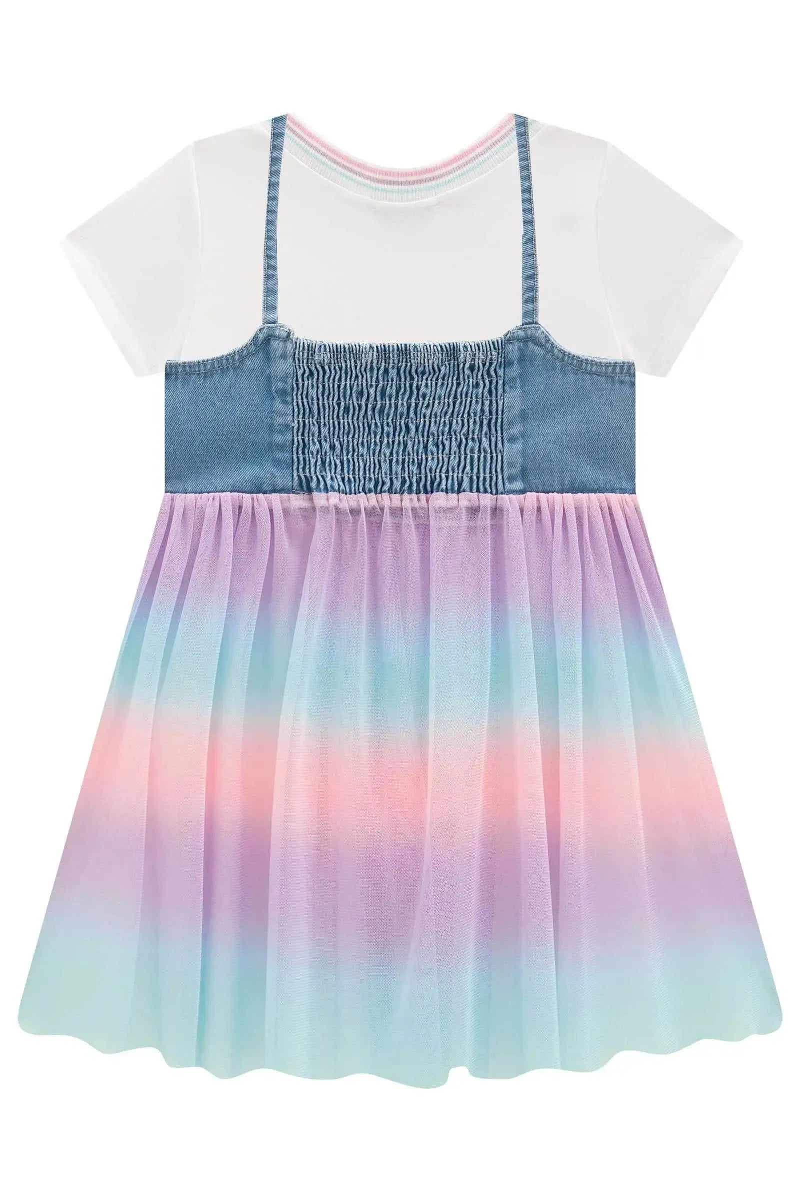 Conjunto de Vestido em Malha Power e Sobreposição em Jeans e Tule 97953 Infanti Infantil Menina