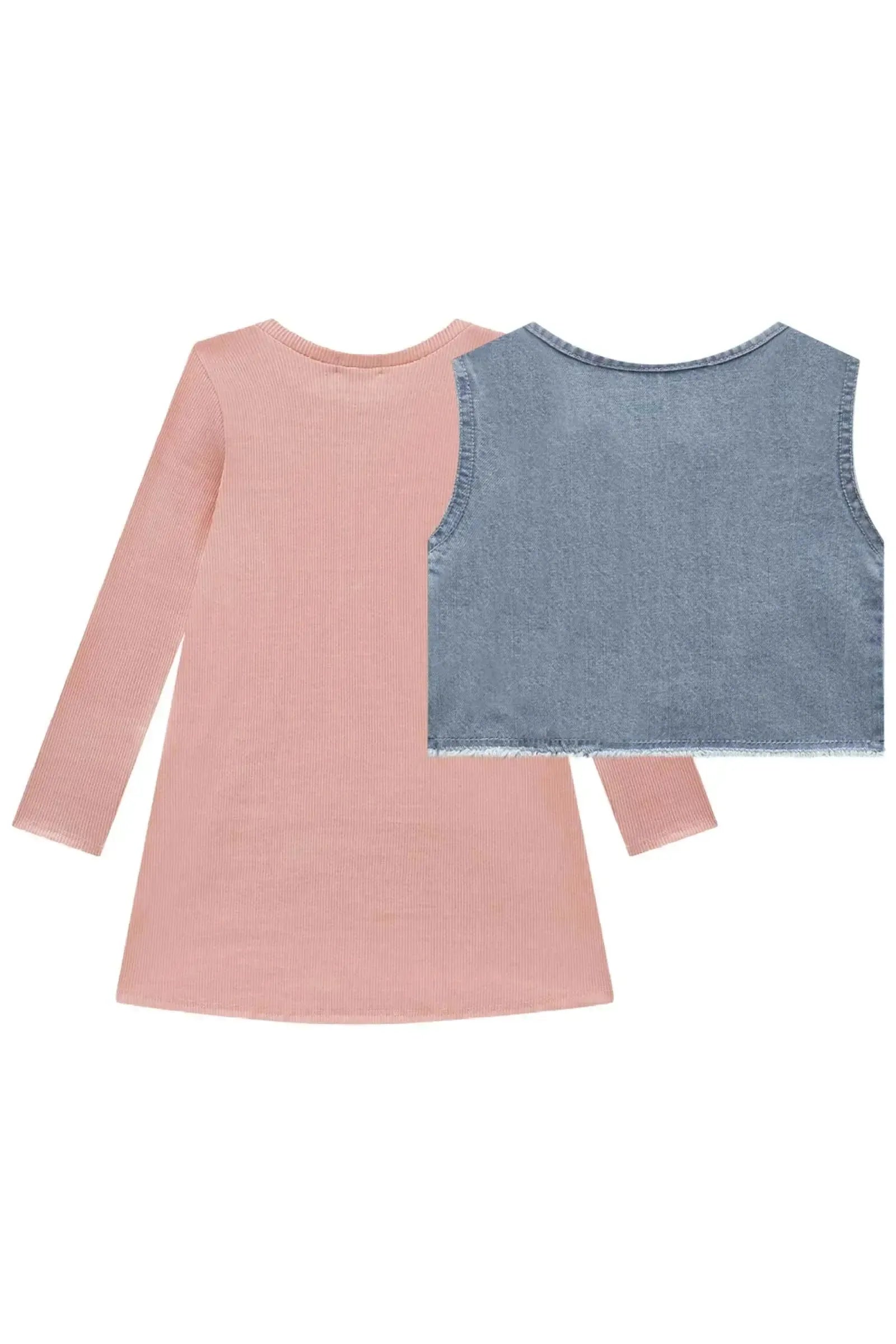 Conjunto de Vestido em Malha Soft Line e Colete em Jeans Askansas 90830 Infanti Infantil Menina