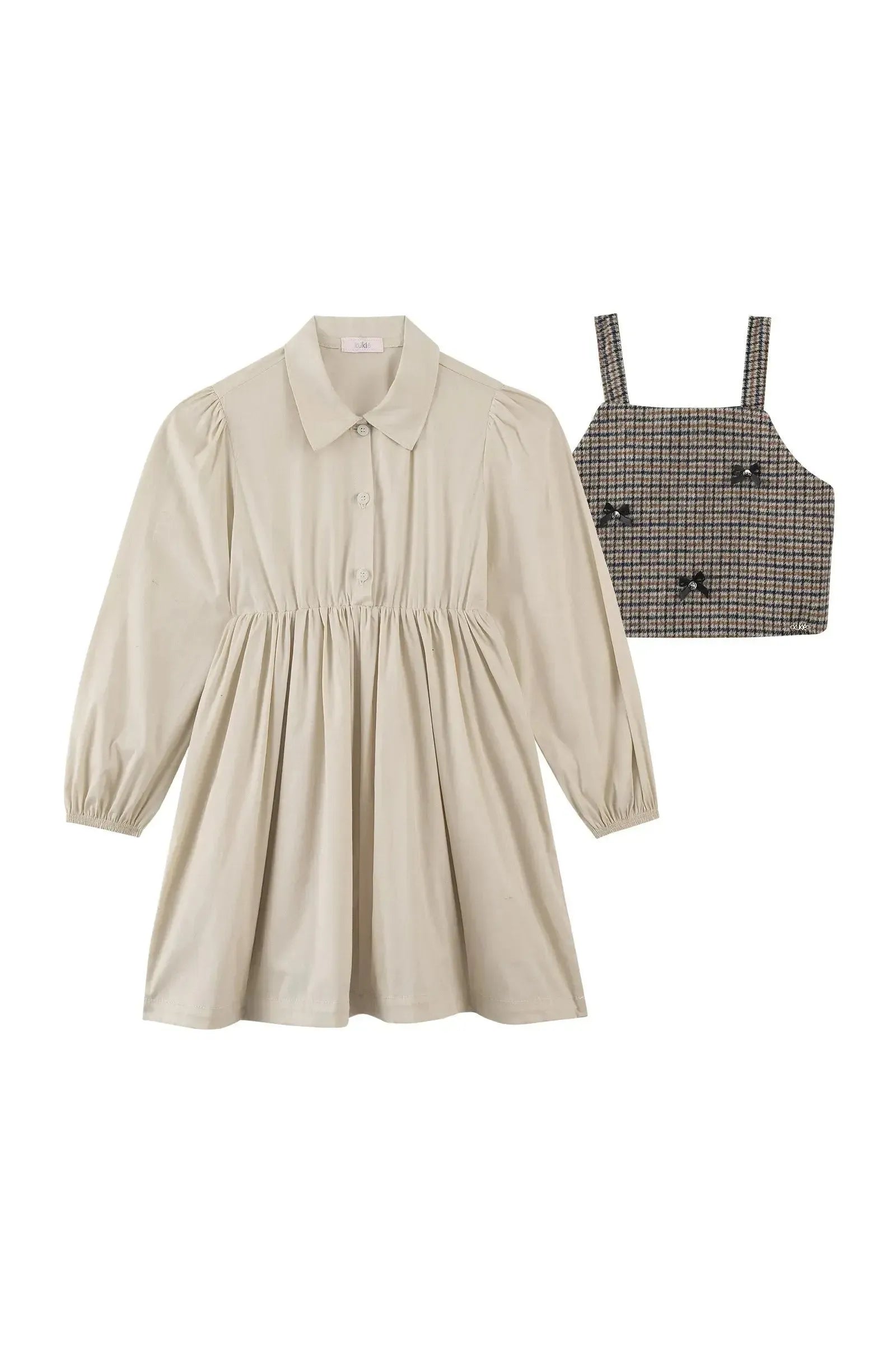 Conjunto de Vestido em Tricoline Mônaco e Colete em Flanela Zurique 92494 Kukiê Infantil Menina