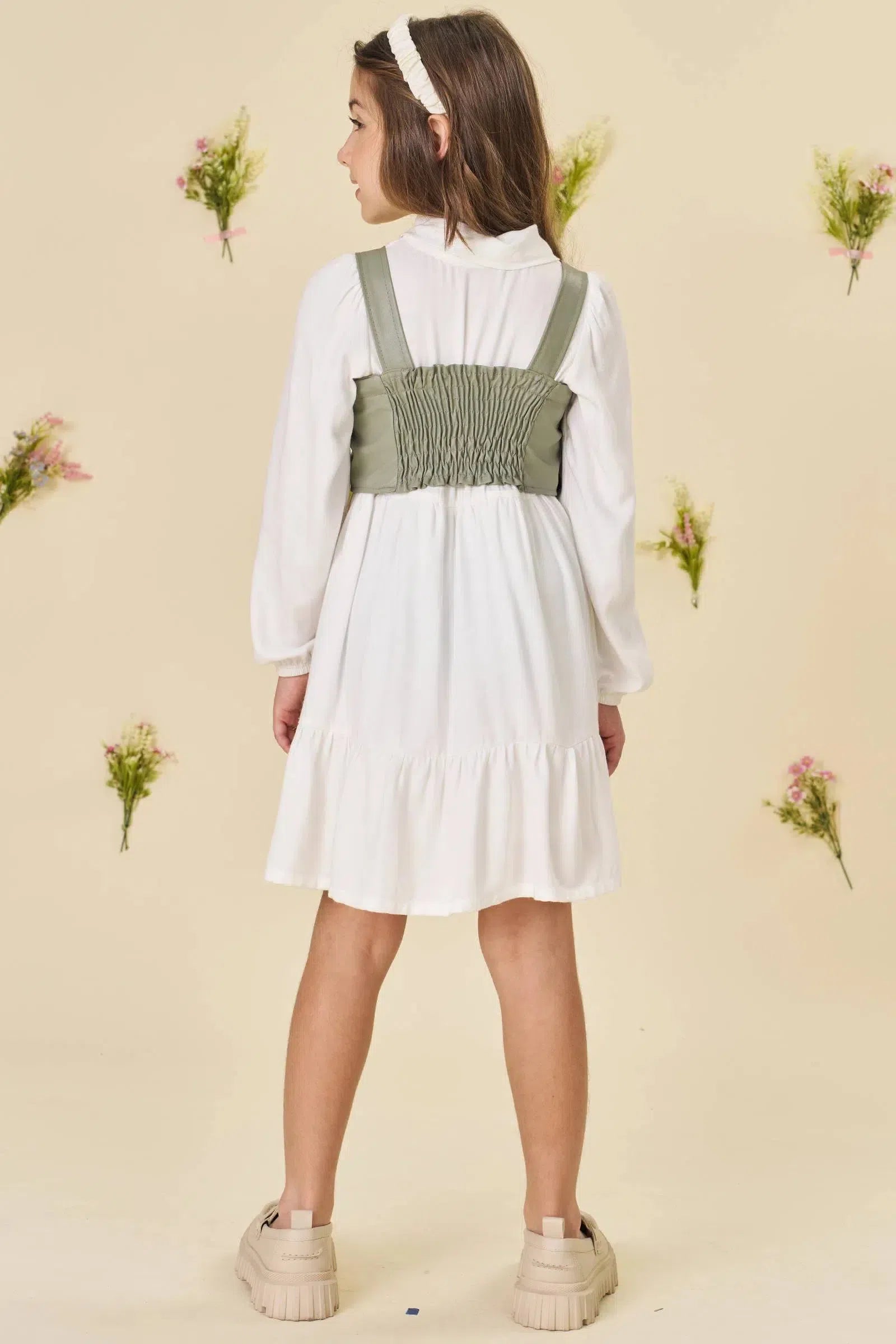 Conjunto de Vestido em Viscose Sarjada e Colete em Couro Sintético 80630 Infanti Infantil Menina