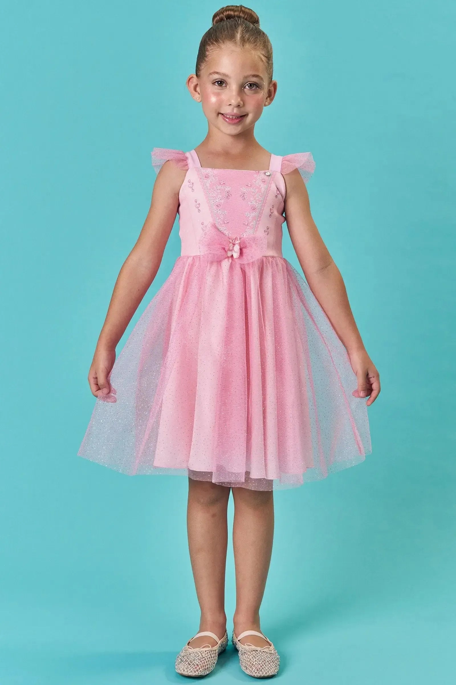 Fantasia de Bailarina em Fly Tech e Tule Glitter 85752 Infanti Infantil Menina