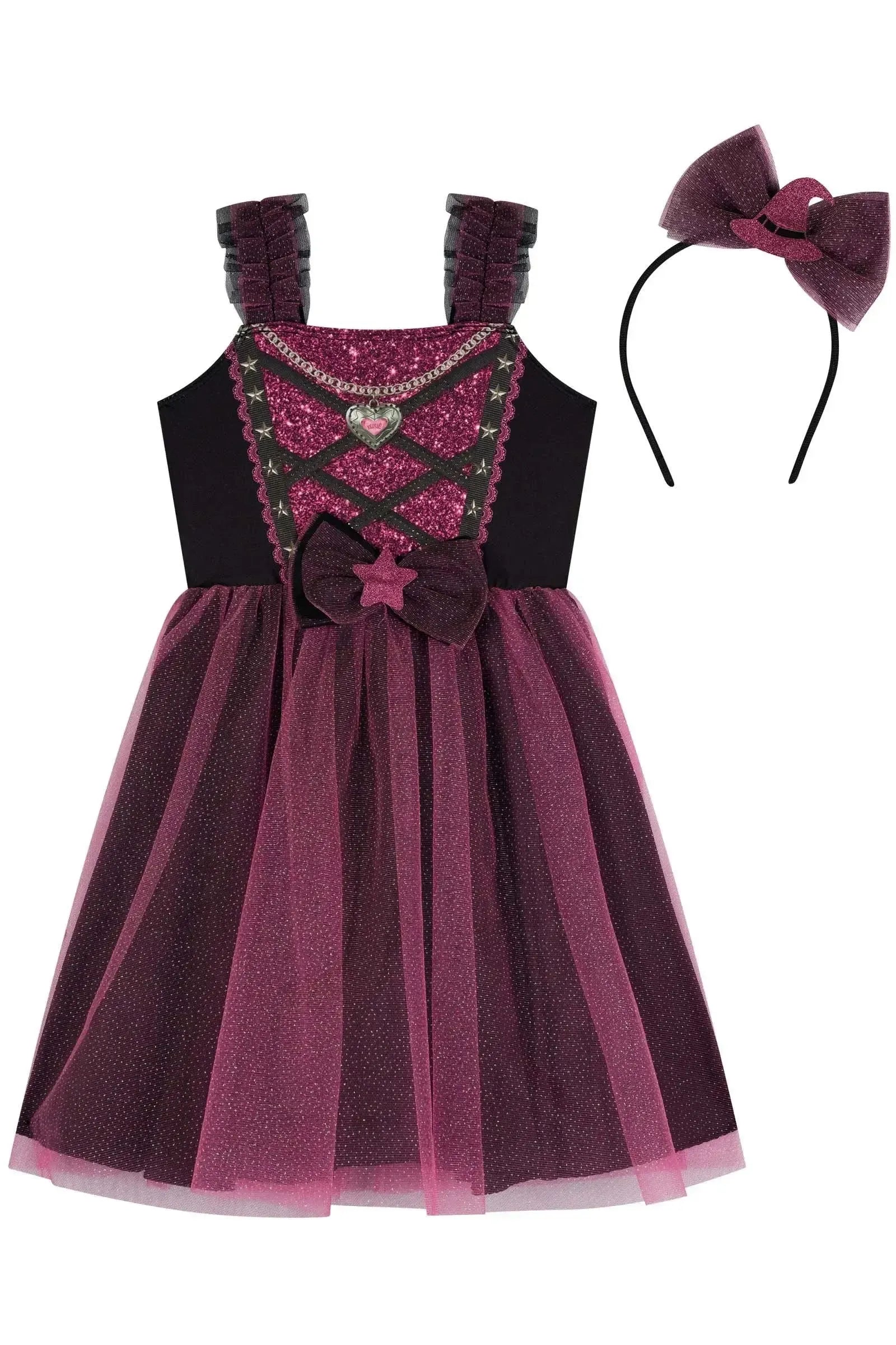 Fantasia de Bruxinha (Vestido em Malha UV e Tule Brilho - Acompanha Arco) 85888 Kukiê Infantil Menina