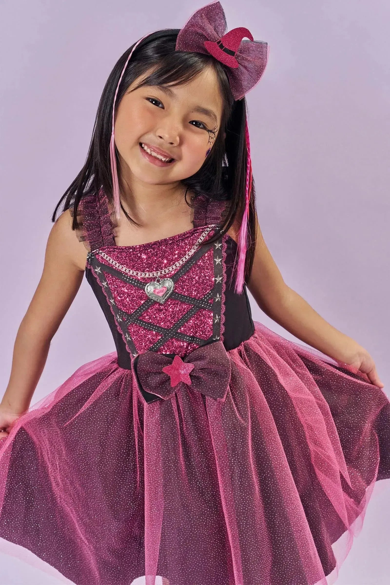 Fantasia de Bruxinha (Vestido em Malha UV e Tule Brilho - Acompanha Arco) 85888 Kukiê Infantil Menina