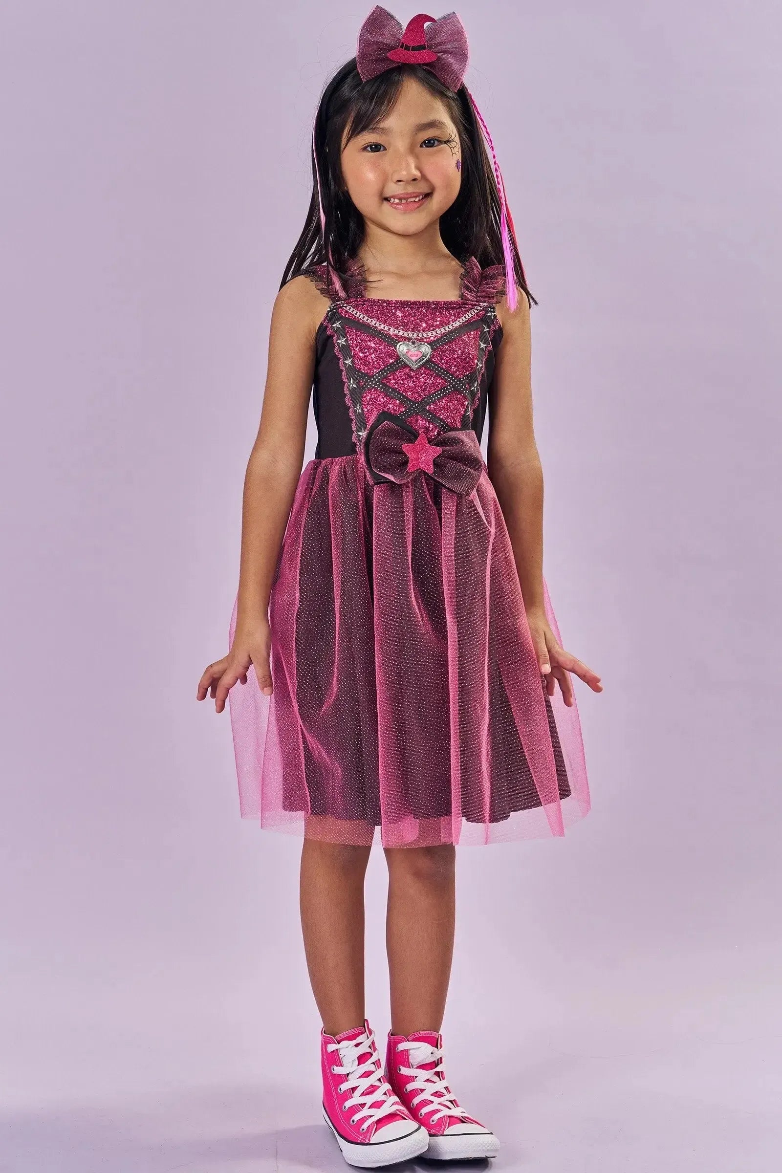 Fantasia de Bruxinha (Vestido em Malha UV e Tule Brilho - Acompanha Arco) 85888 Kukiê Infantil Menina