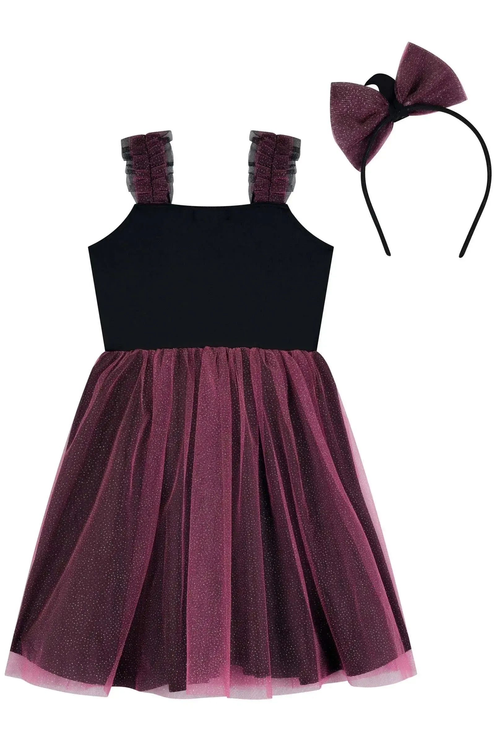 Fantasia de Bruxinha (Vestido em Malha UV e Tule Brilho - Acompanha Arco) 85888 Kukiê Infantil Menina