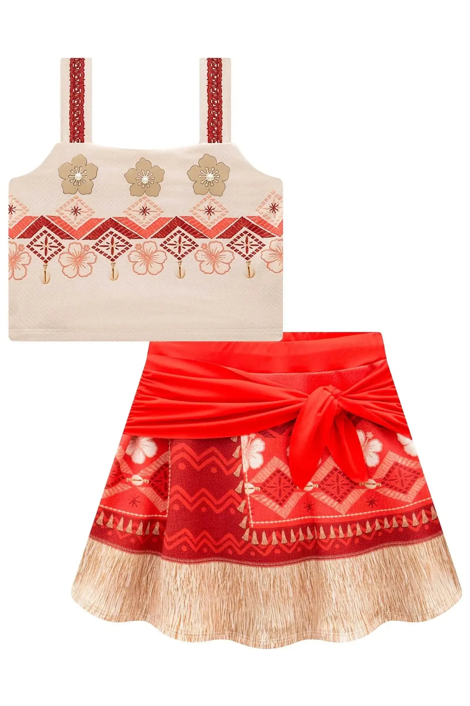 Fantasia de Havaiana (Cropped em Malha Uv e Saia em Fly Tech com Shorts Embutido) 97604 Kukiê Infantil Menina