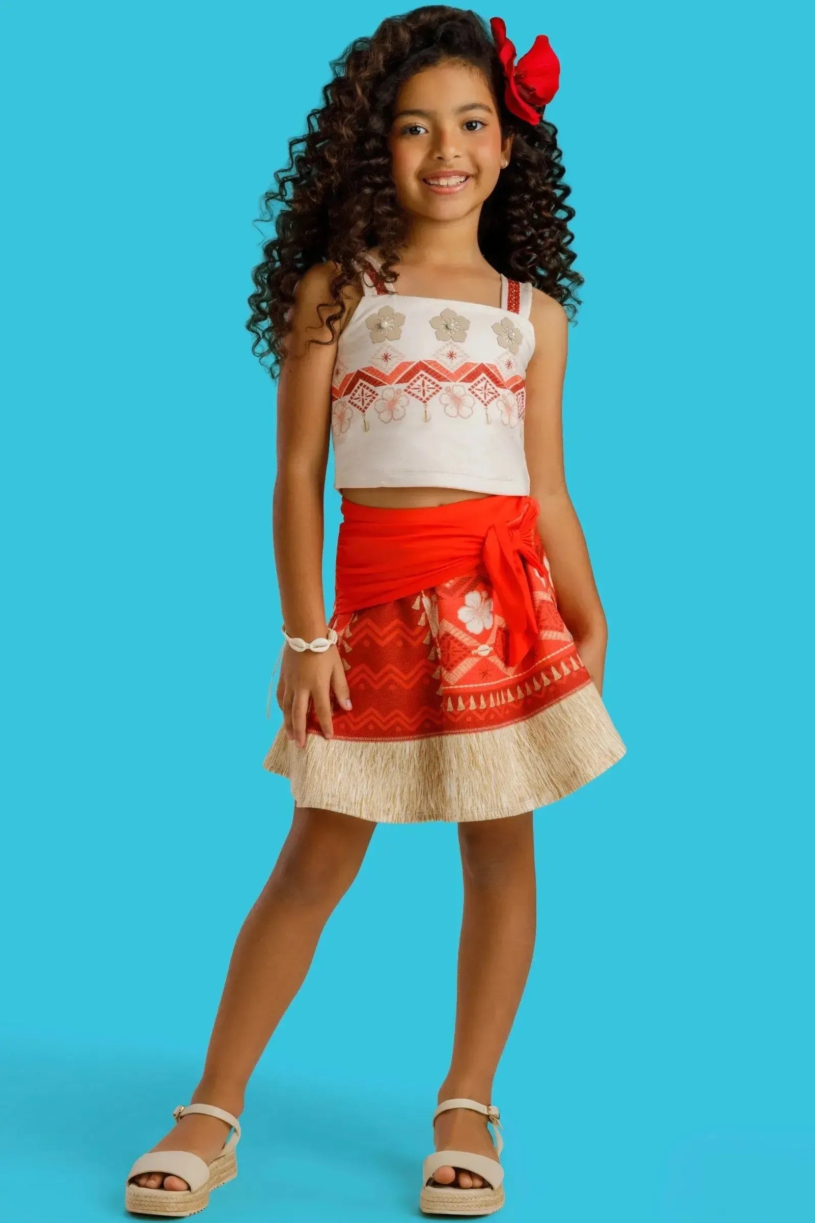 Fantasia de Havaiana (Cropped em Malha Uv e Saia em Fly Tech com Shorts Embutido) 97604 Kukiê Infantil Menina