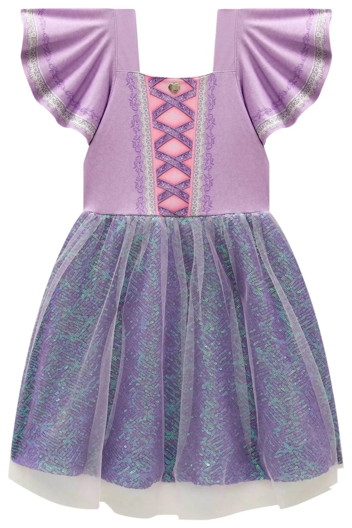 Fantasia de Princesa Da Torre em Malha UV Paetê e Tule. 97668 Infanti Infantil Menina