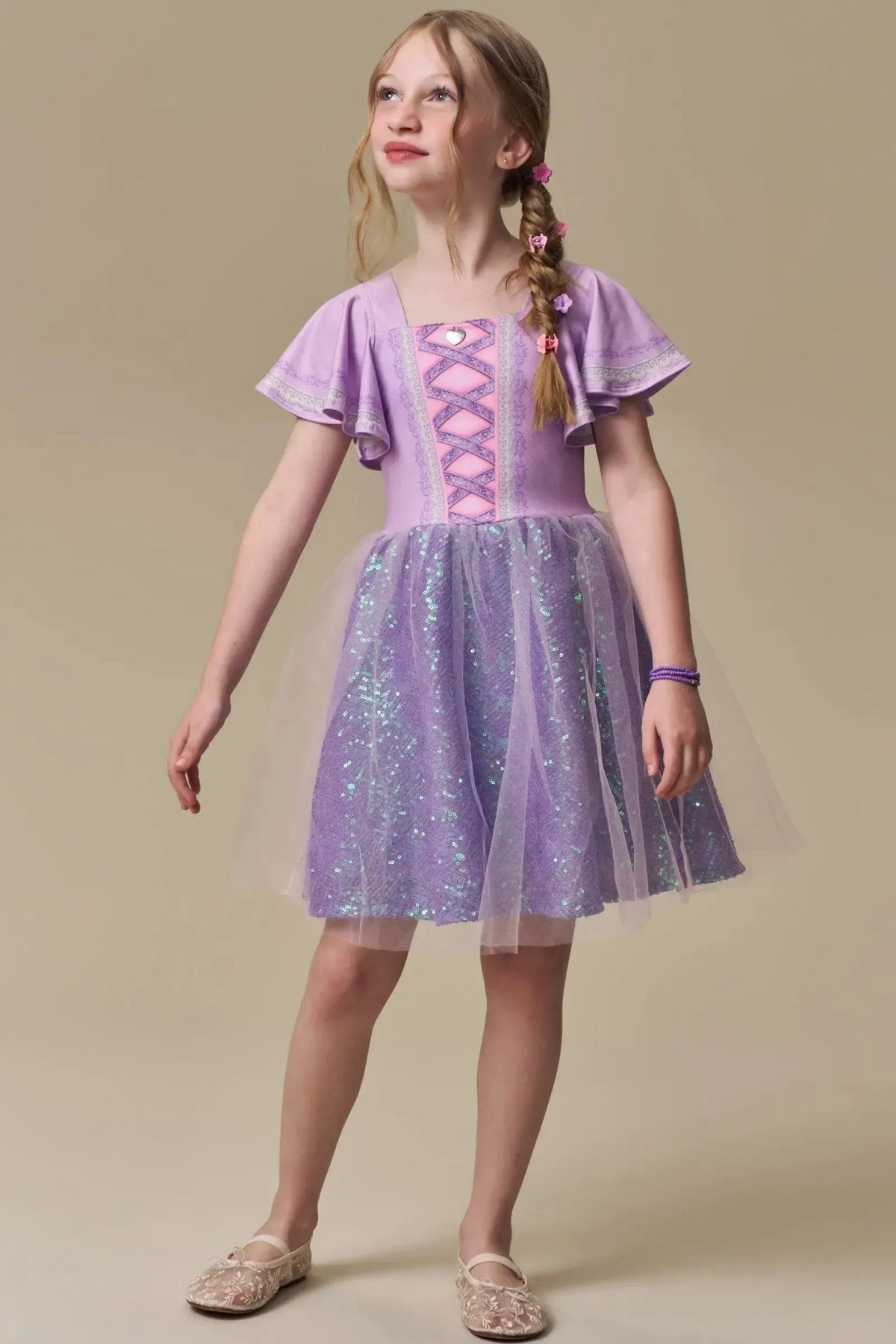 Fantasia de Princesa Da Torre em Malha UV Paetê e Tule. 97668 Infanti Infantil Menina