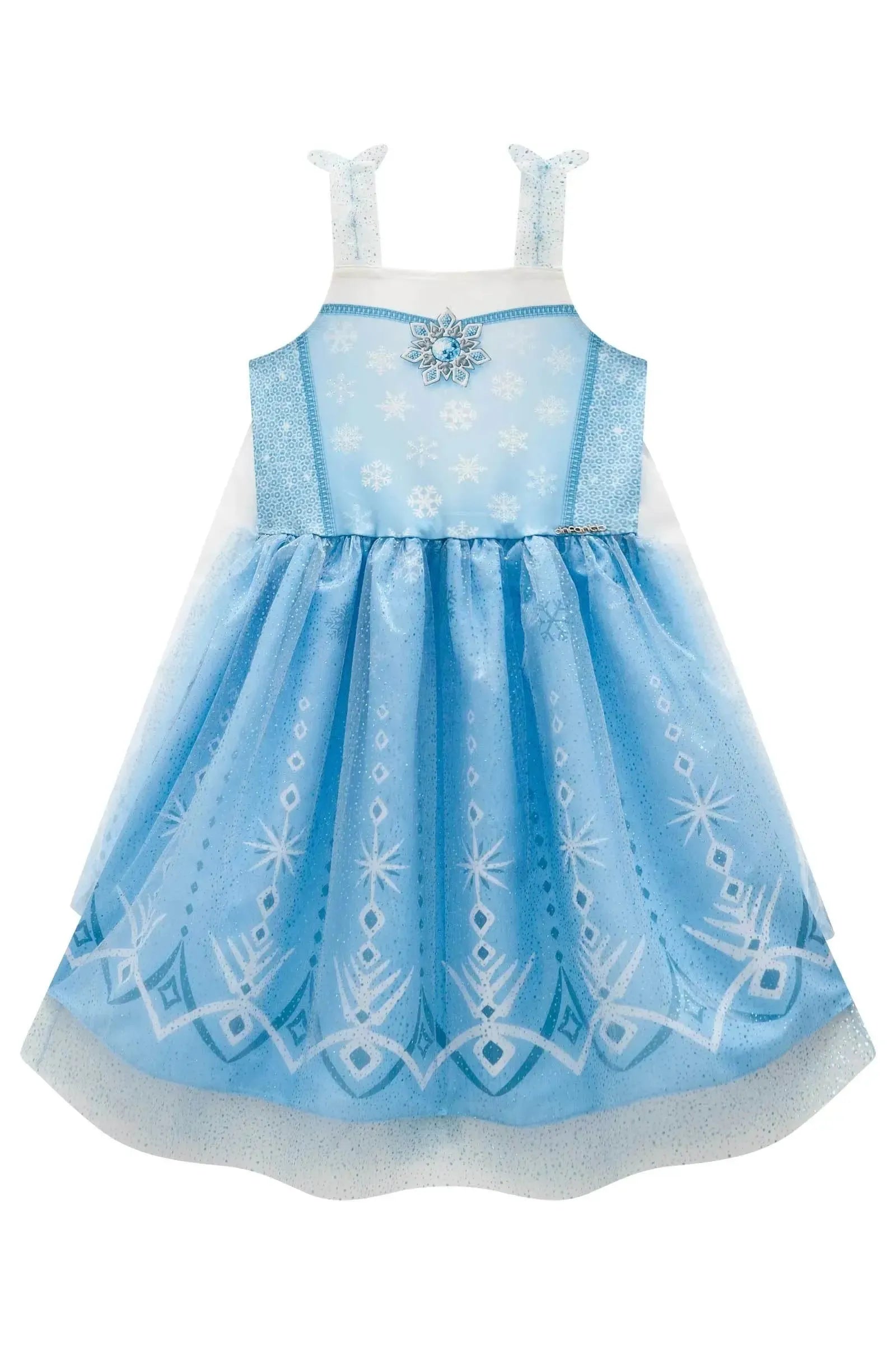 Fantasia de Princesa Do Gelo em Fly Tech e Organza Brilho. Acompanha Varinha 97390 Infanti Infantil Menina