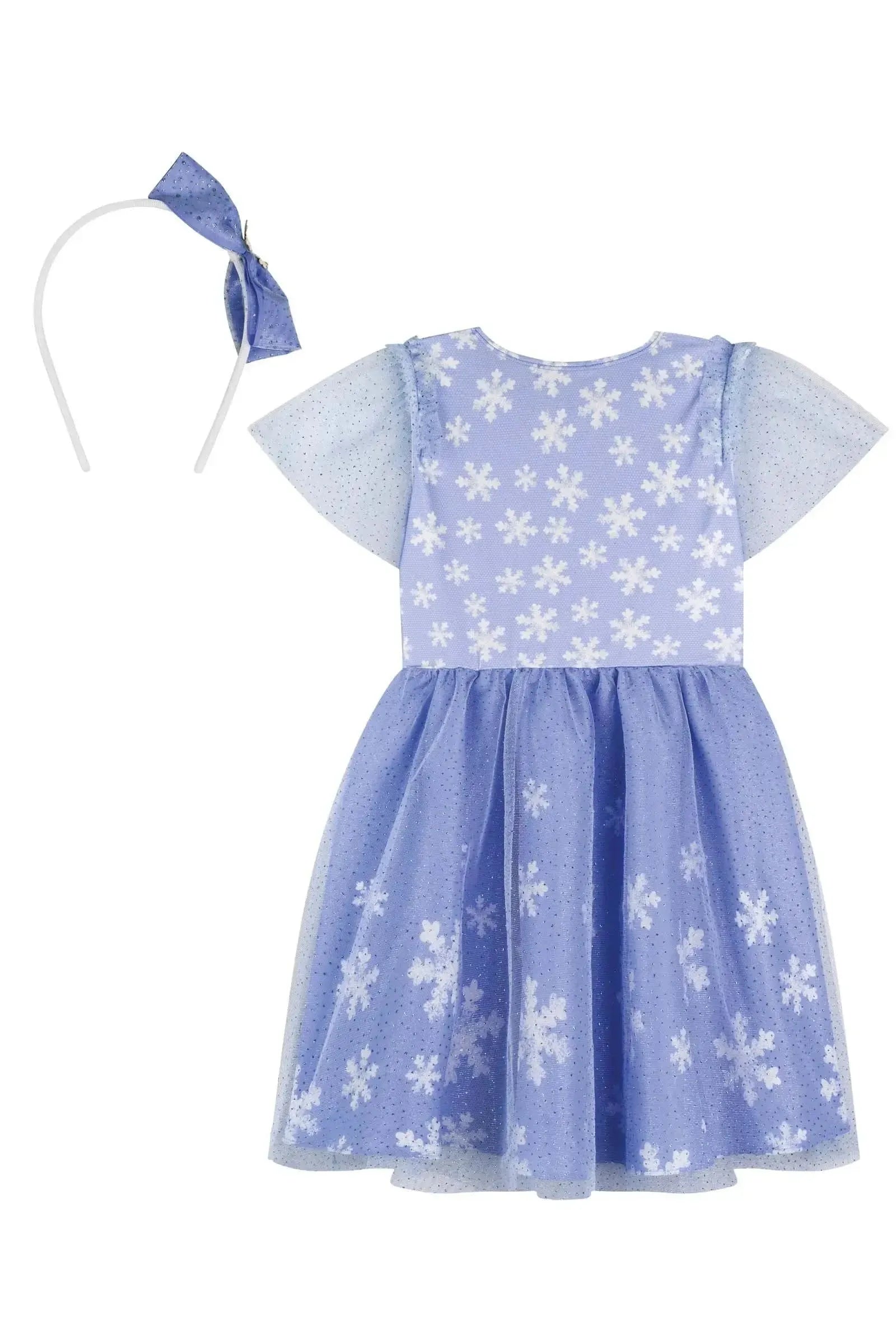 Fantasia de Princesa Do Gelo (Vestido em Malha UV e Tule Brilho - Acompanha Arco) 85886 Kukiê Infantil Menina