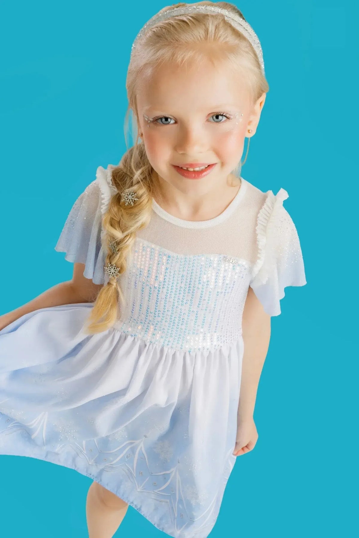 Fantasia de Princesa Do Gelo (Vestido em Malha UV Malha Paetê e Tule Brilho) 97603 Kukiê Infantil Menina