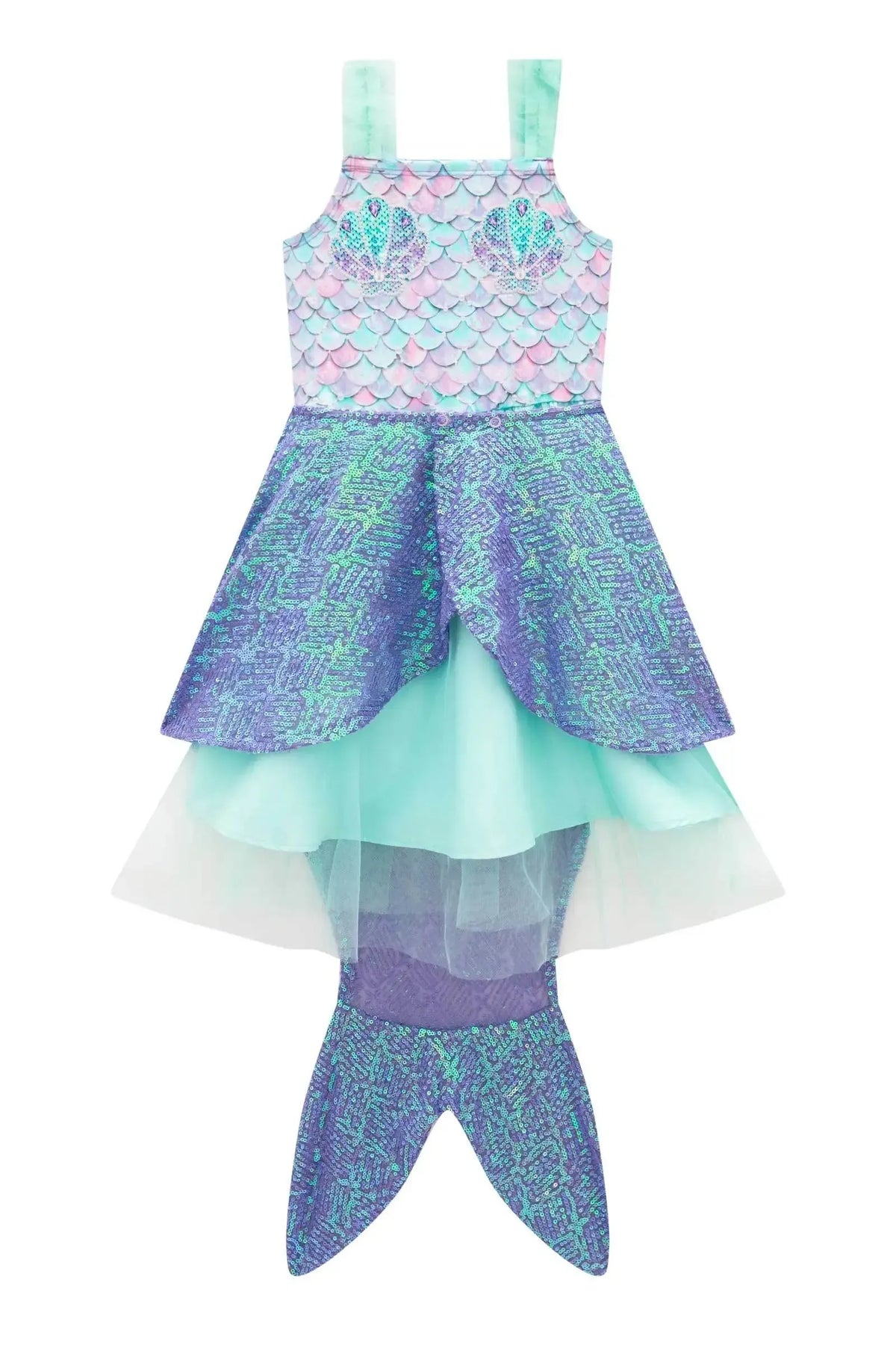 Fantasia de Sereia (Vestido em Malha UV Tule e Paetê Cristal Acompanha Cauda Removível) 97607 Kukiê Infantil Menina