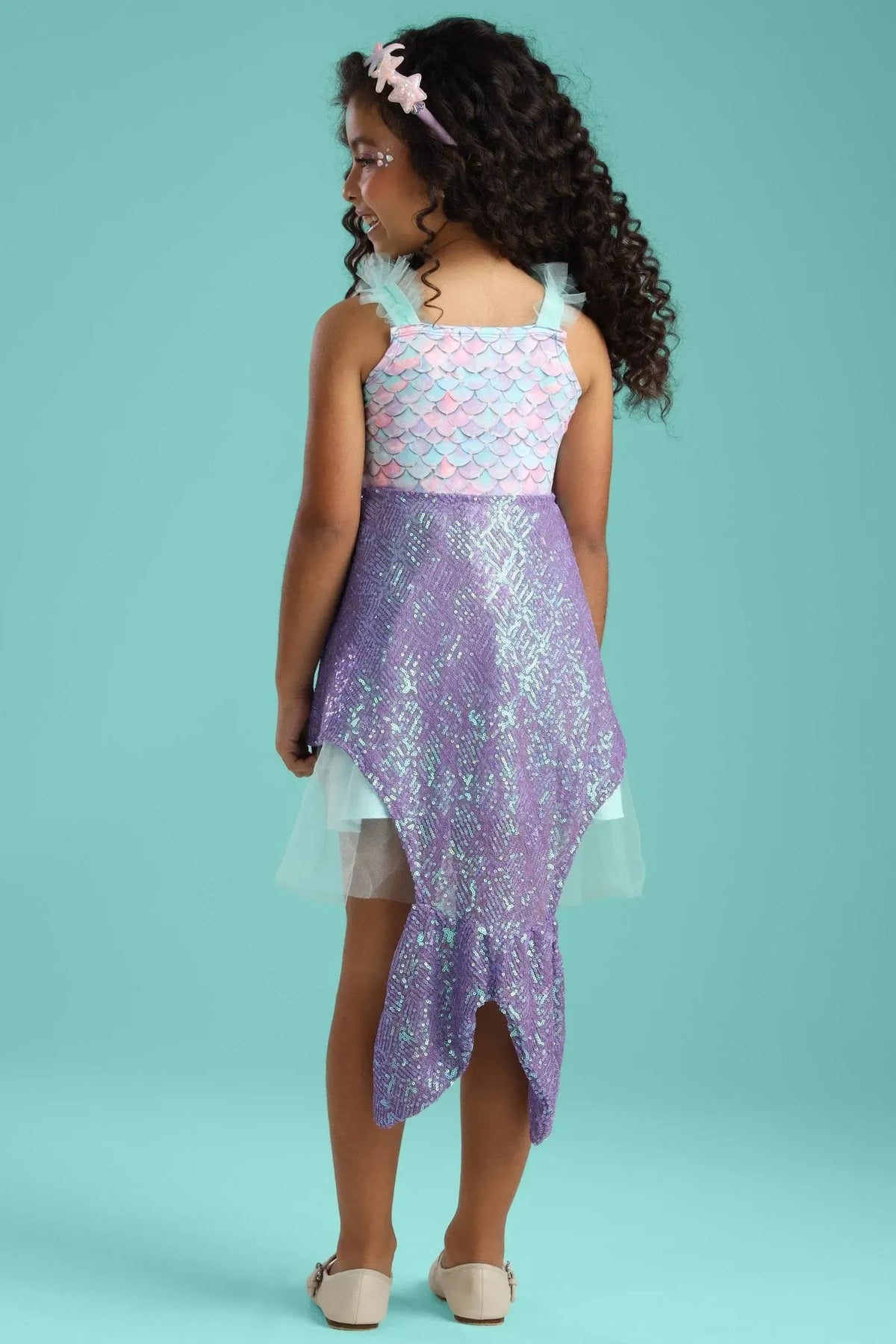 Fantasia de Sereia (Vestido em Malha UV Tule e Paetê Cristal Acompanha Cauda Removível) 97607 Kukiê Infantil Menina